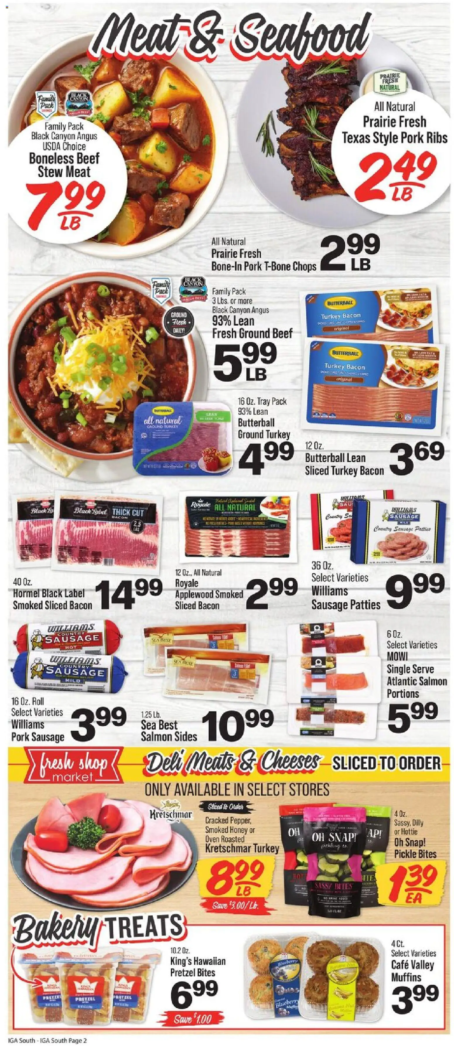 IGA Weekly Ad - valid from 07.01.2026 | Page: 3 | Products: Pork, Beef, Seafood, Sausage