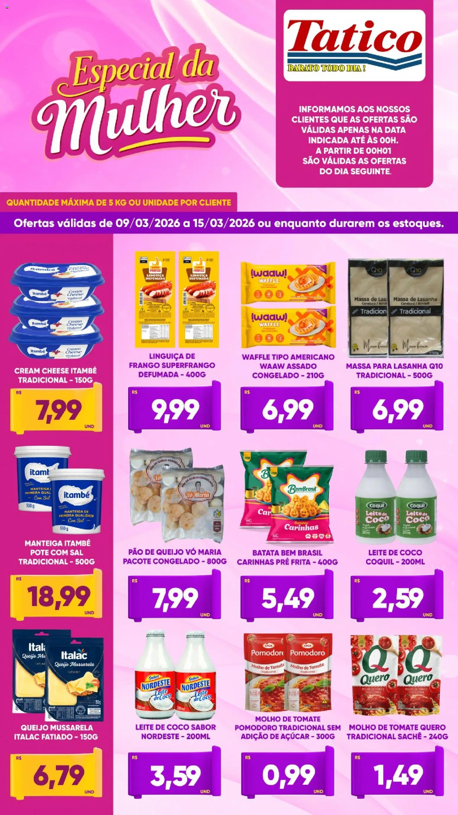 Tatico Folheto - válido de 09.03.2026 | Página: 2 | Produtos: Lente, Cream cheese, Lasanha, Pão de queijo