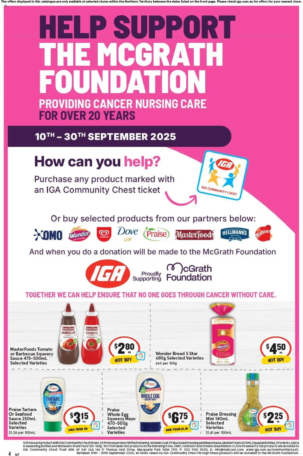 IGA catalogue - valid from 17.09.2025 | Page: 4 | Products: Bread, Sauce, Seafood, Foundation