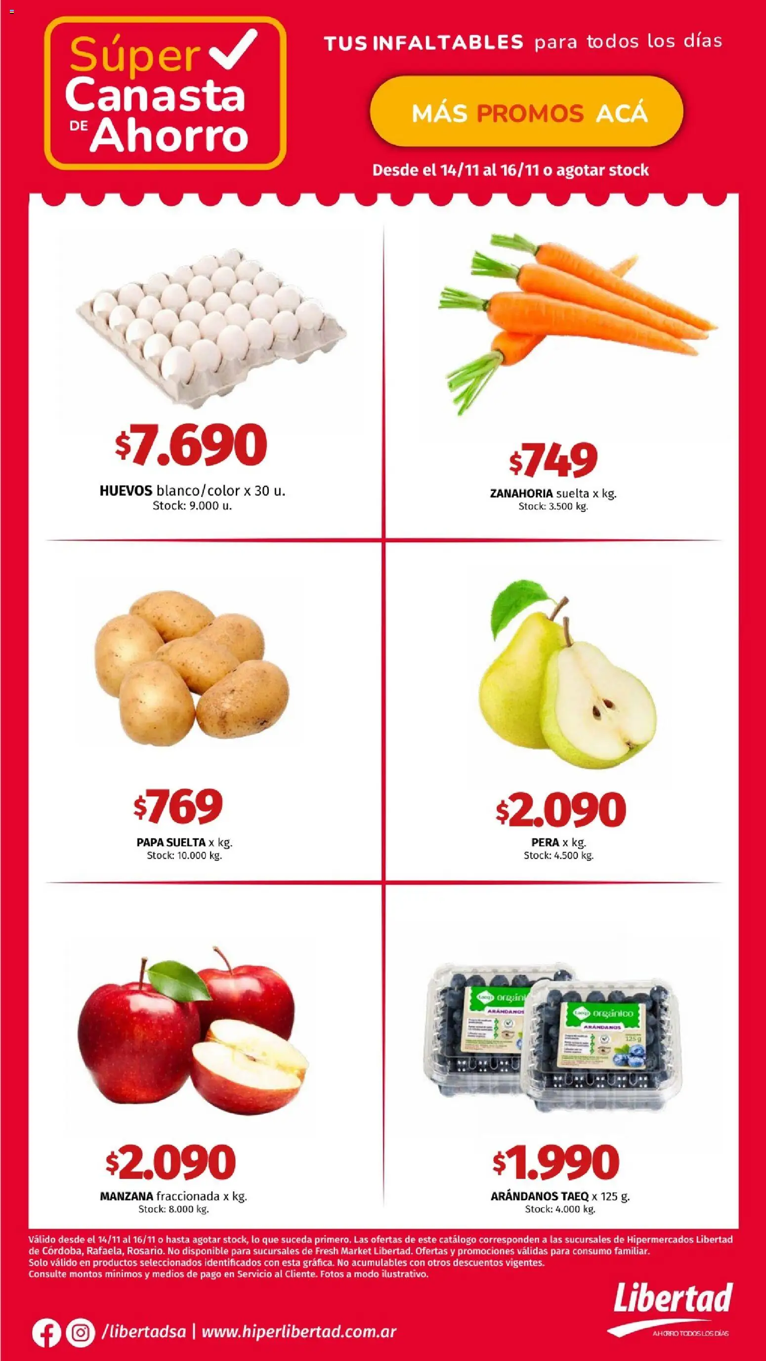Hipermercado Libertad catálogo │ válido desde el 14.11.2025 | Página: 3 | Productos: Pera, Manzana, Zanahoria, Canasta