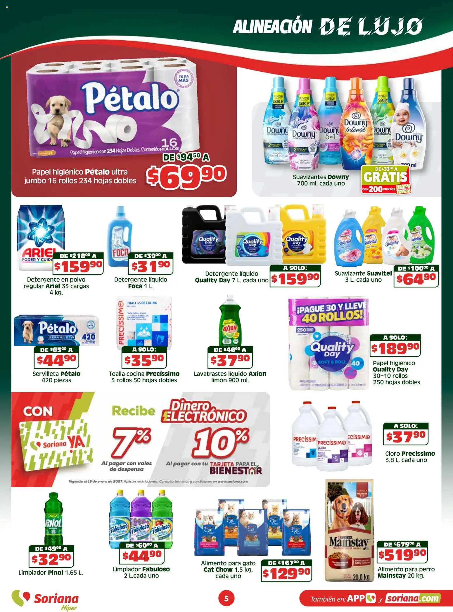 Nuevas ofertas de Soriana válidas en toda la República Mexicana desde el 15.04.2026. ¡Encuentra las mejores ofertas en Soriana folleto! | Página: 5 | Productos: Detergente, Suavizante, Cocina, Toallas