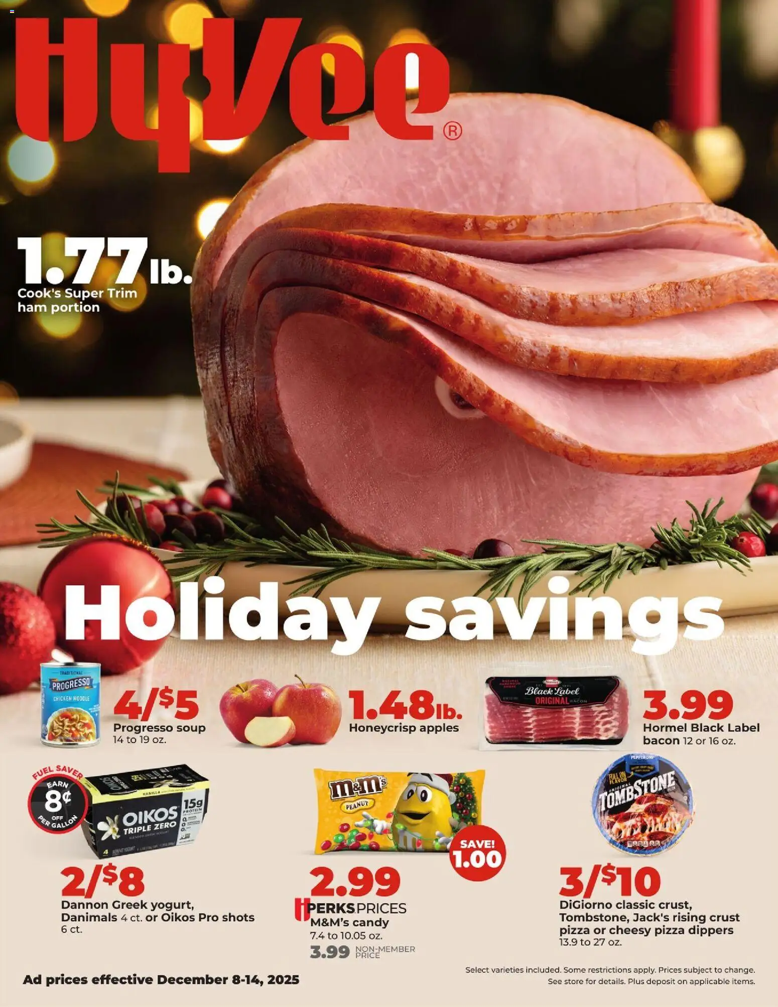 HyVee Weekly Ad - valid from 08.12.2025 | Page: 1 | Products: Trim, Ham, Pizza, Apples