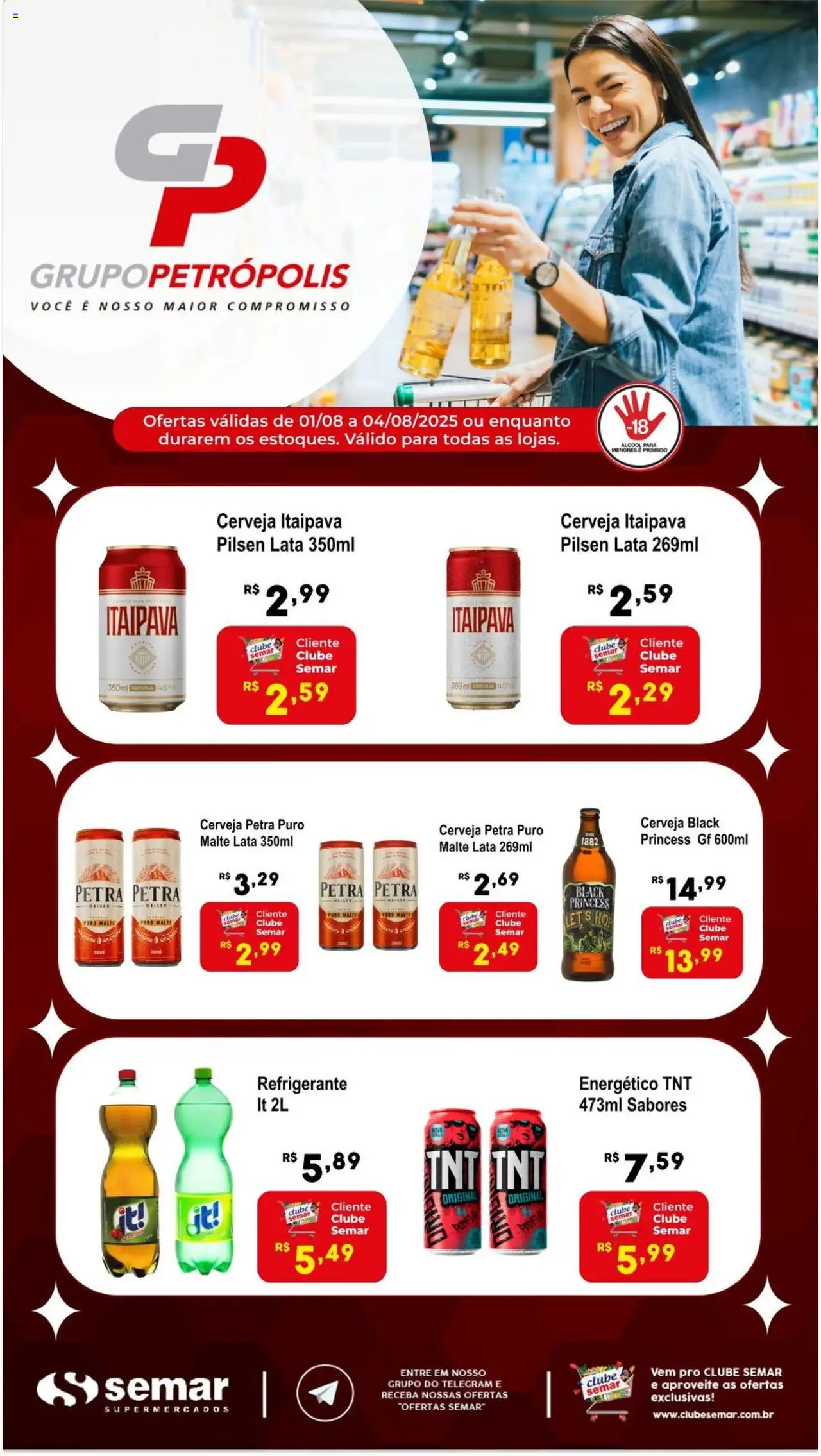 Semar Supermercado Folheto - válido de 01.08.2025 | Página: 1 | Produtos: Energético, Cerveja, Refrigerante