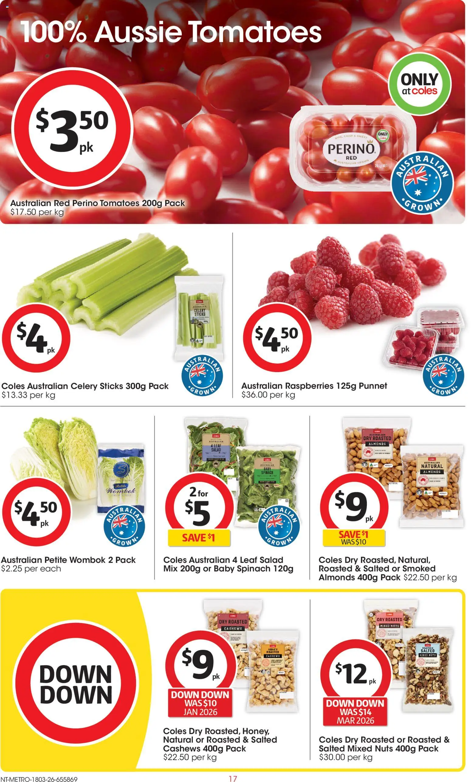 Coles catalogue - valid from 18.03.2026 | Page: 17 | Products: Almonds, Tomatoes, Nuts, Salad