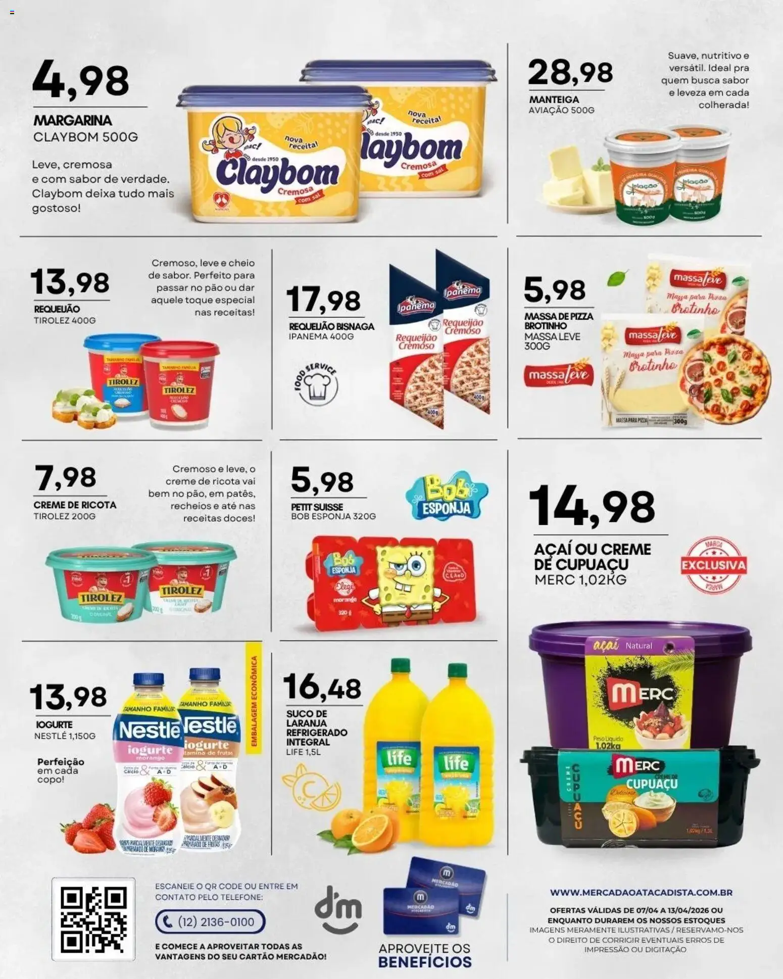 Mercadão Atacadista Folheto - válido de 07.04.2026 | Página: 6 | Produtos: Manteiga, Iogurte, Doces, Massa