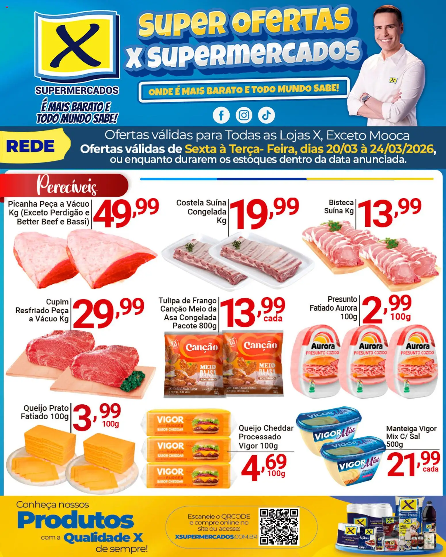 X Supermercados Folheto - válido de 20.03.2026 | Página: 1 | Produtos: Picanha, Manteiga, Cheddar, Frango