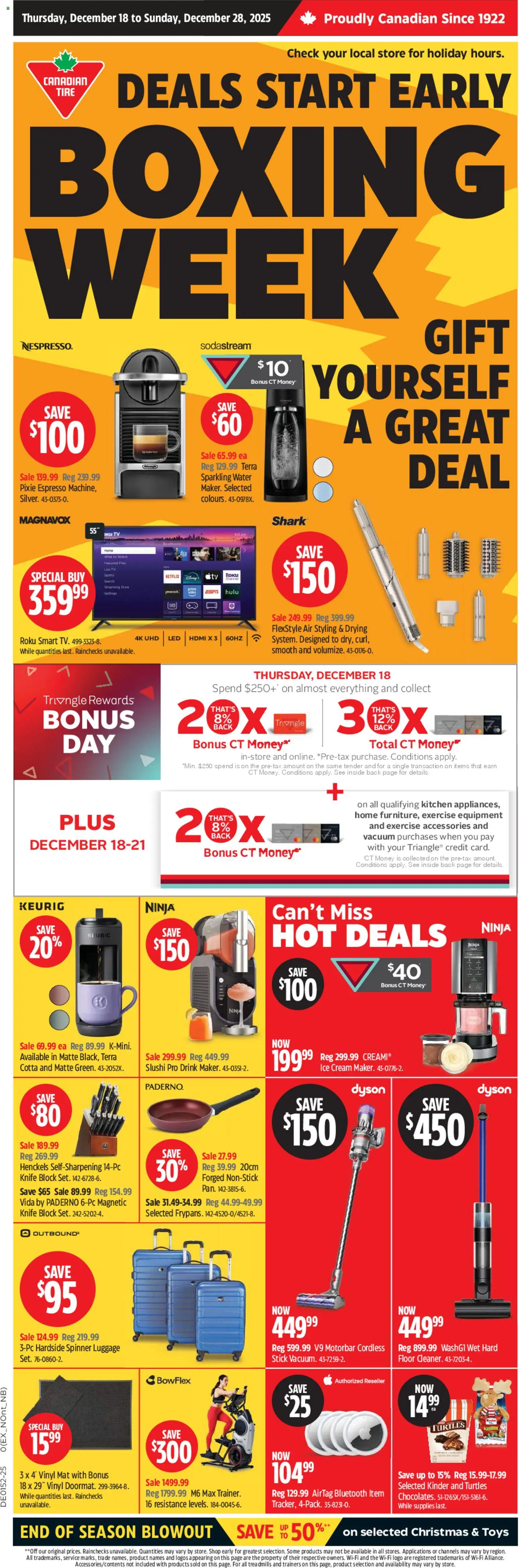 Canadian Tire flyer valid from 18.12.2025 | Page: 1 | Products: Luggage, Cream, Ice cream, Watch