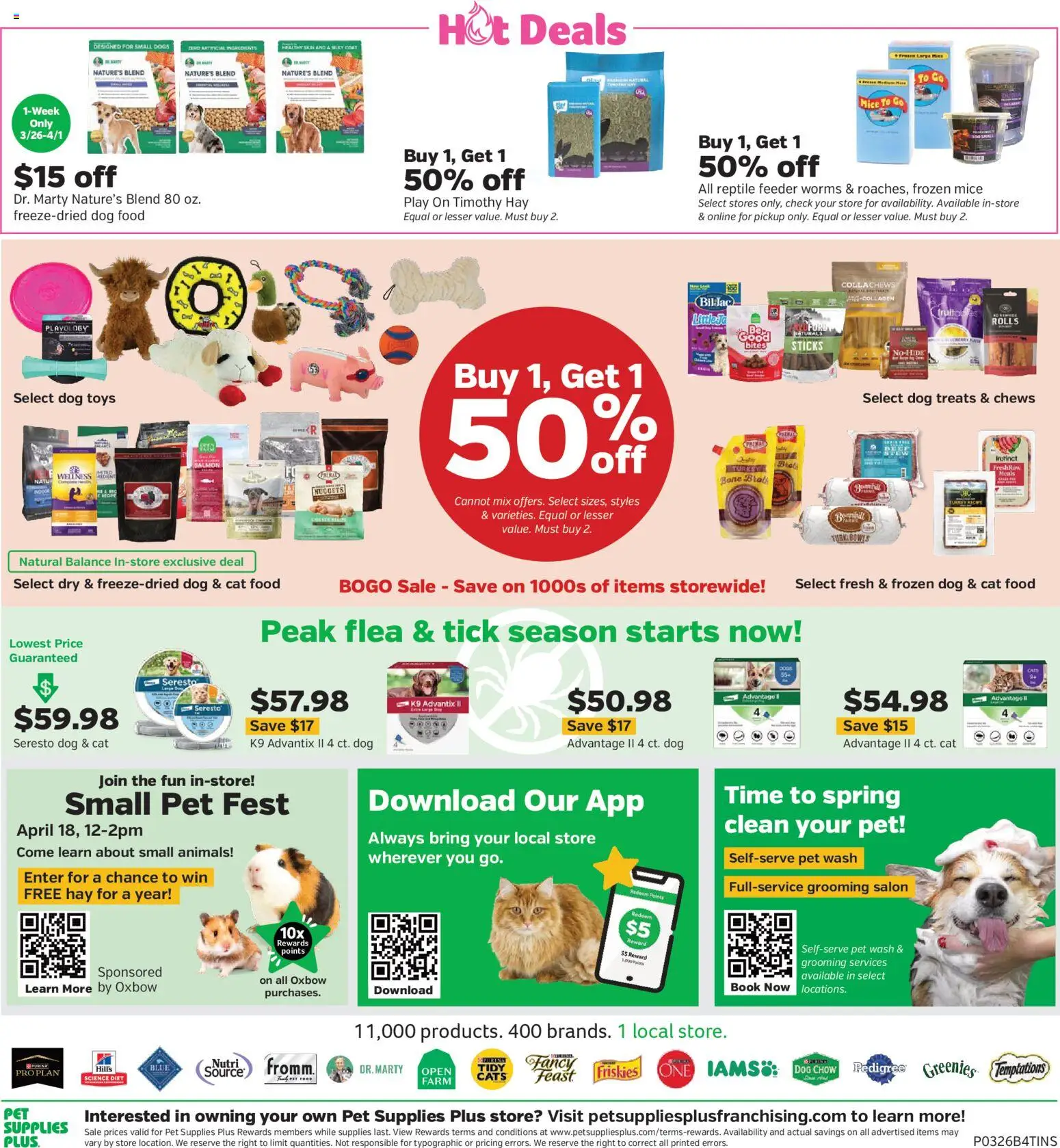 Pet Supplies Plus Weekly Ad - valid from 26.03.2026 | Page: 4 | Products: Dog Treats, Dog Food, Cat Food, Coat
