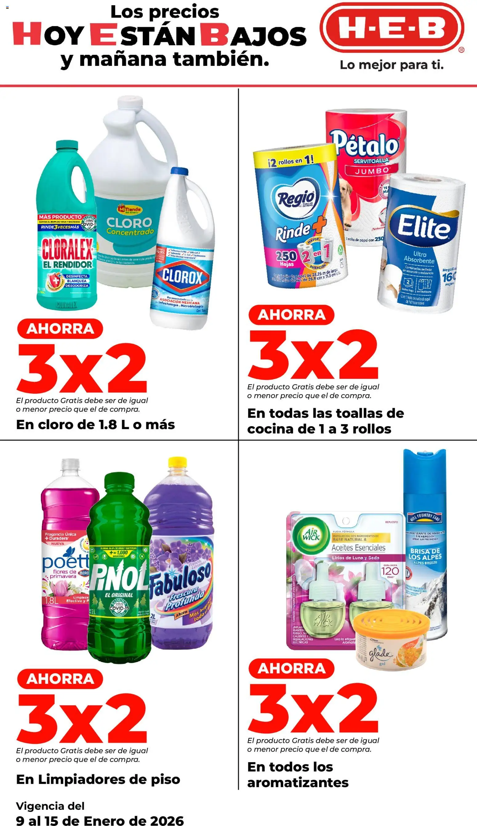 Nuevas ofertas de H-E-B válidas en toda la República Mexicana desde el 09.01.2026. ¡Encuentra las mejores ofertas en H-E-B folleto! | Página: 4 | Productos: Cocina, Cloro, Toallas, Fragancia