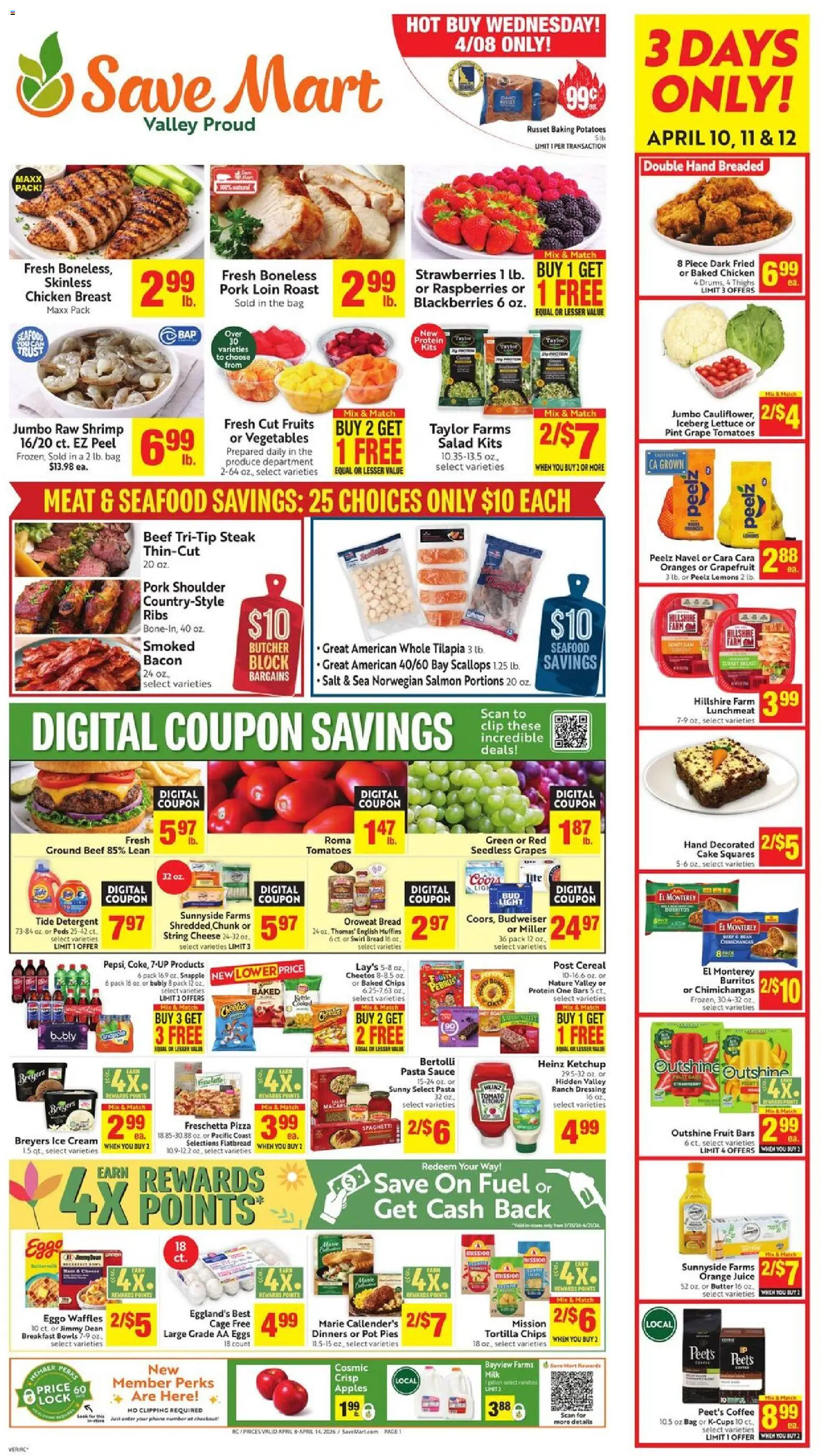 Save Mart Weekly Ad - valid from 08.04.2026 | Page: 1 | Products: Pizza, Pasta, Ketchup, Bag