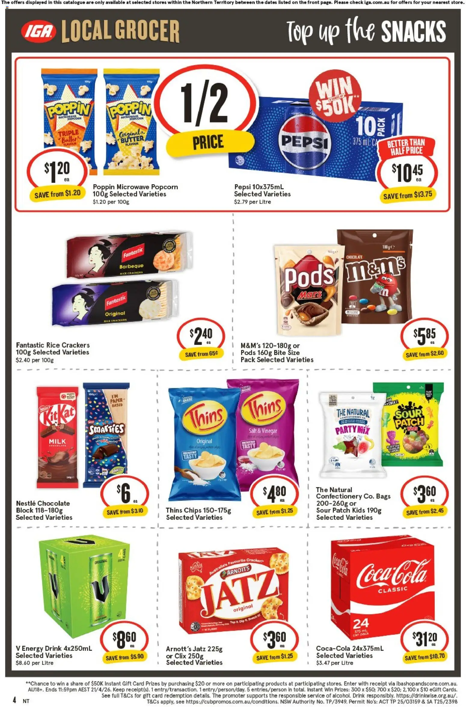 IGA catalogue - valid from 15.04.2026 | Page: 4 | Products: Crackers, Pepsi, Popcorn, Vinegar