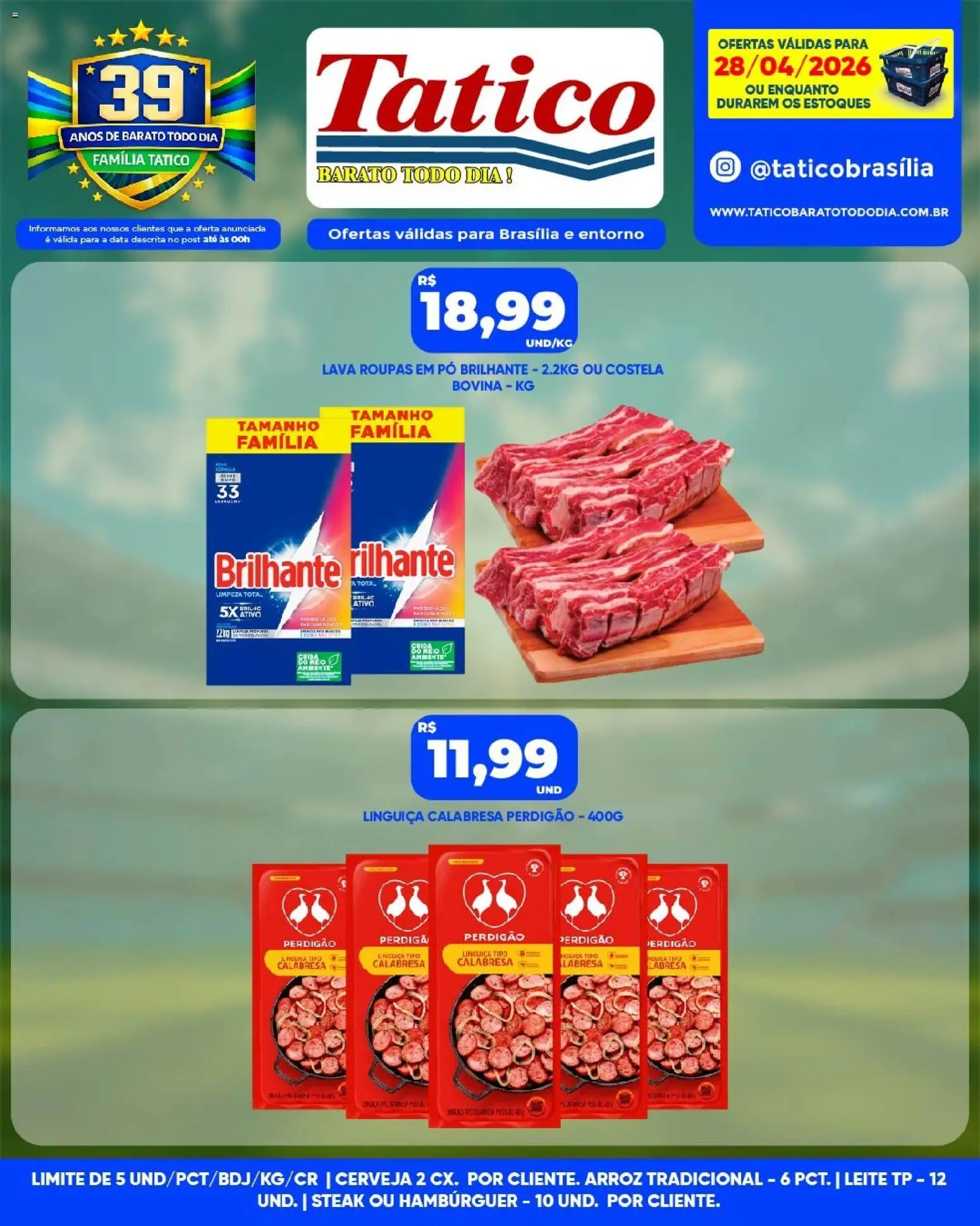 Tatico Folheto - válido de 28.04.2026 | Página: 12 | Produtos: Linguiça, Cerveja, Arroz, Roupas