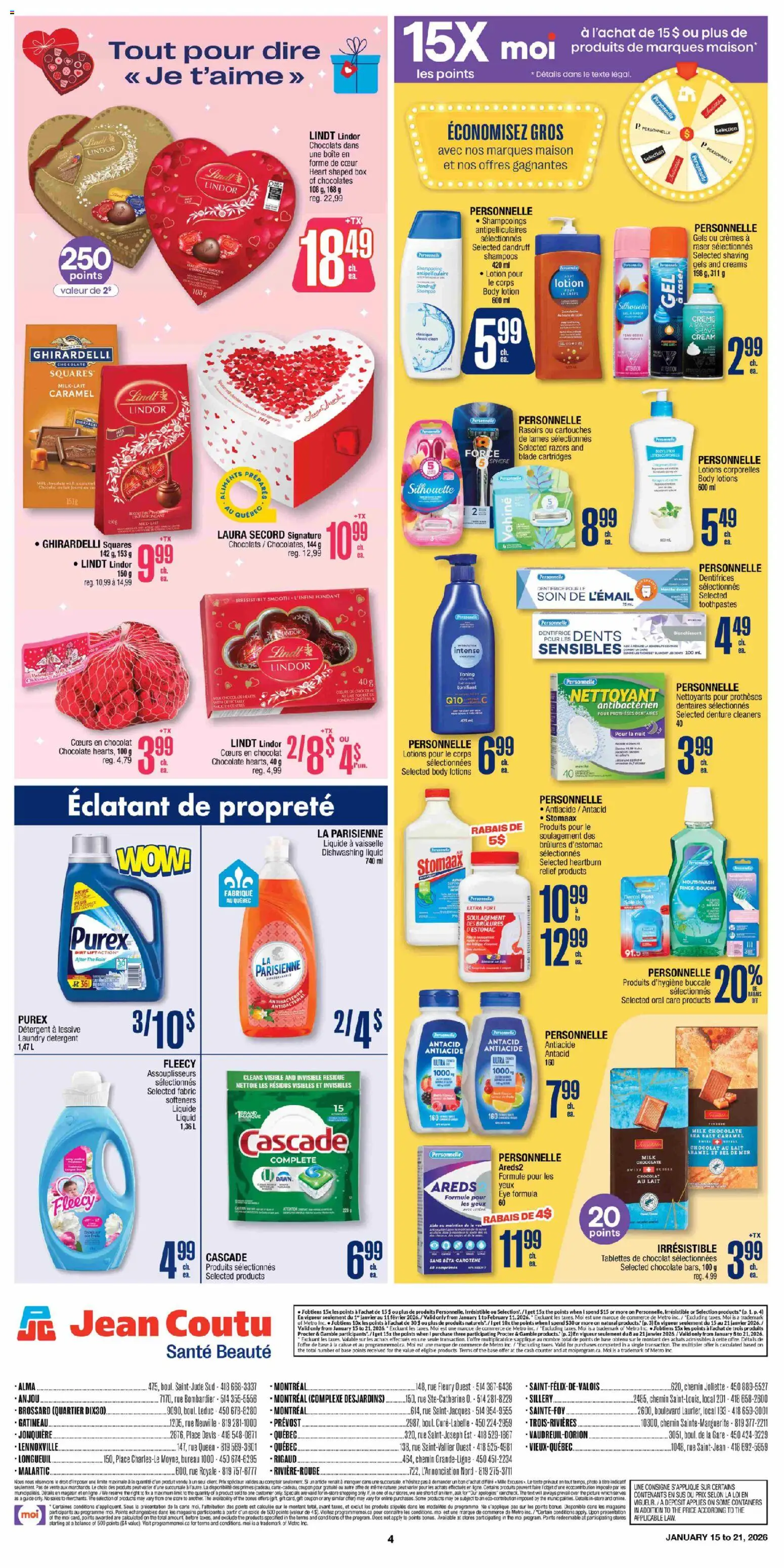 Jean Coutu flyer valid from 15.01.2026 | Page: 4 | Products: Cream, Mouthwash, Milk, Chocolate
