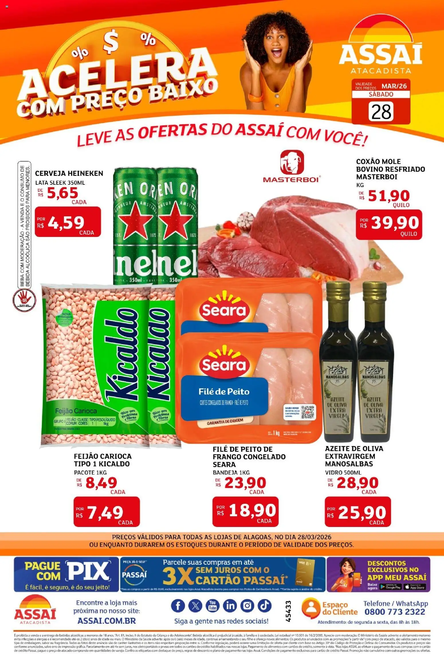Assaí Atacadista Folheto - válido de 28.03.2026 | Página: 1 | Produtos: Feijão, Base, Heineken, Telefone