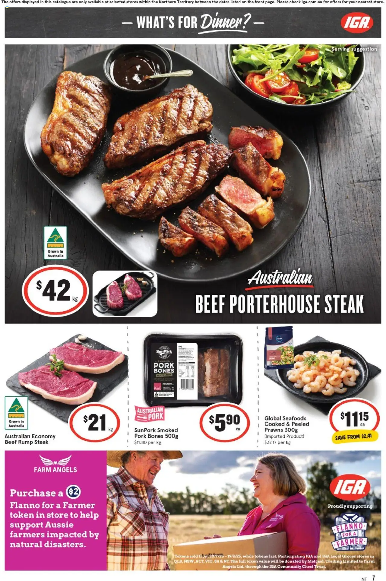 IGA catalogue - valid from 06.08.2025 | Page: 7 | Products: Pork, Beef, Prawns, Steak