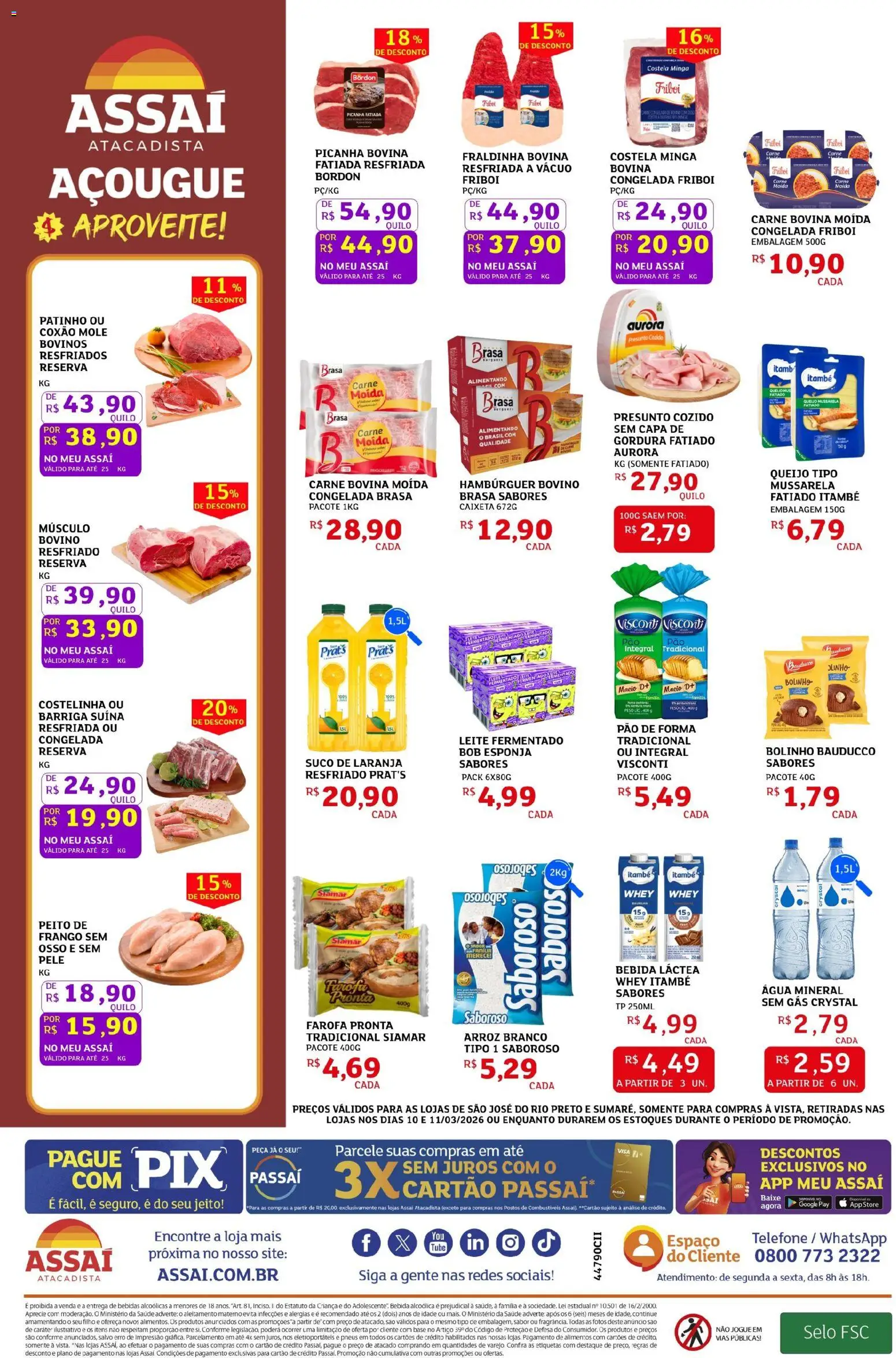 Assaí Atacadista Folheto - válido de 10.03.2026 | Página: 2 | Produtos: Fraldinha, Carne, Telefone, Leite fermentado