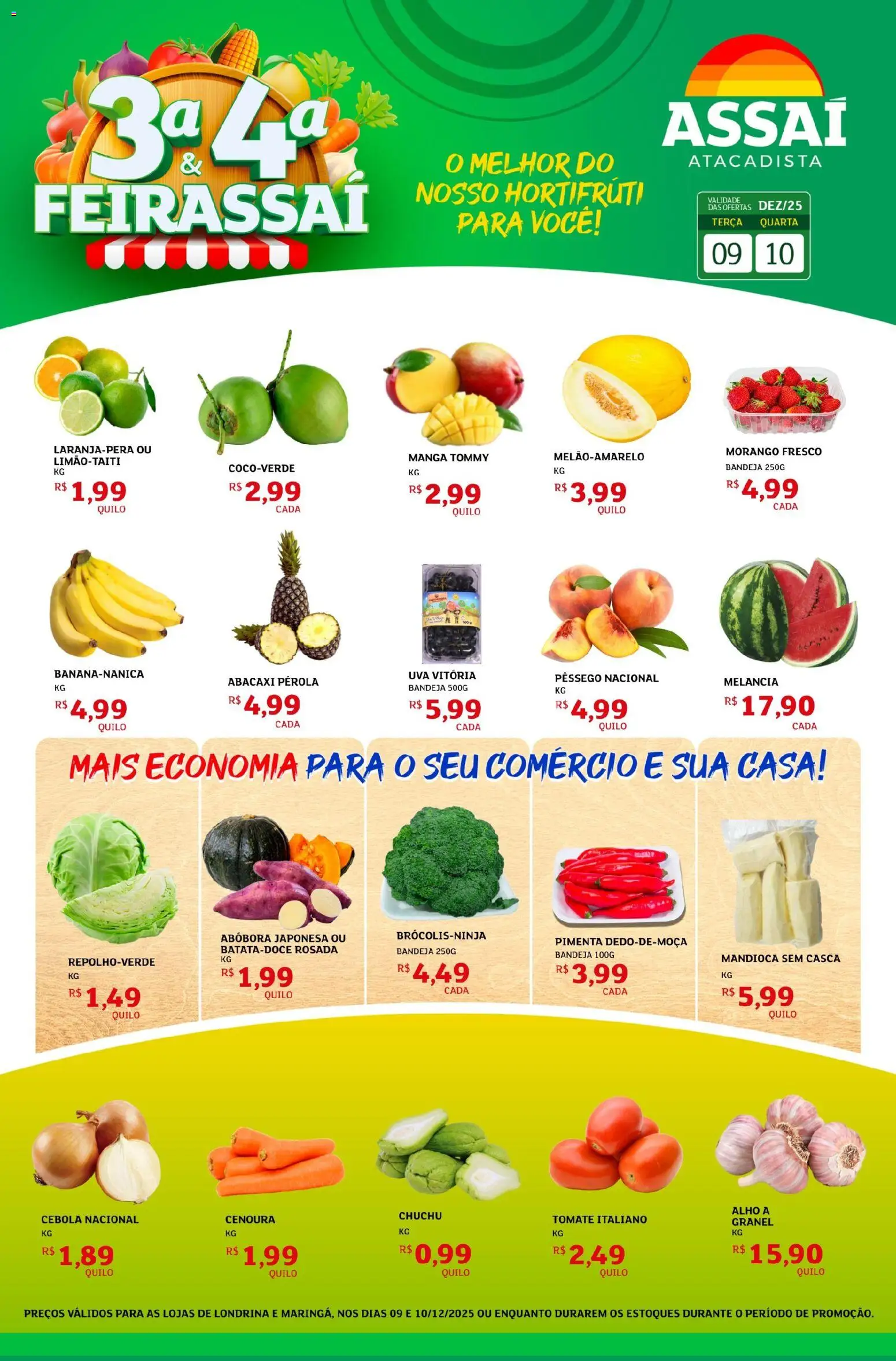 Assaí Atacadista Folheto - válido de 09.12.2025 | Página: 1 | Produtos: Pêssego, Chuchu, Cebola, Bandeja