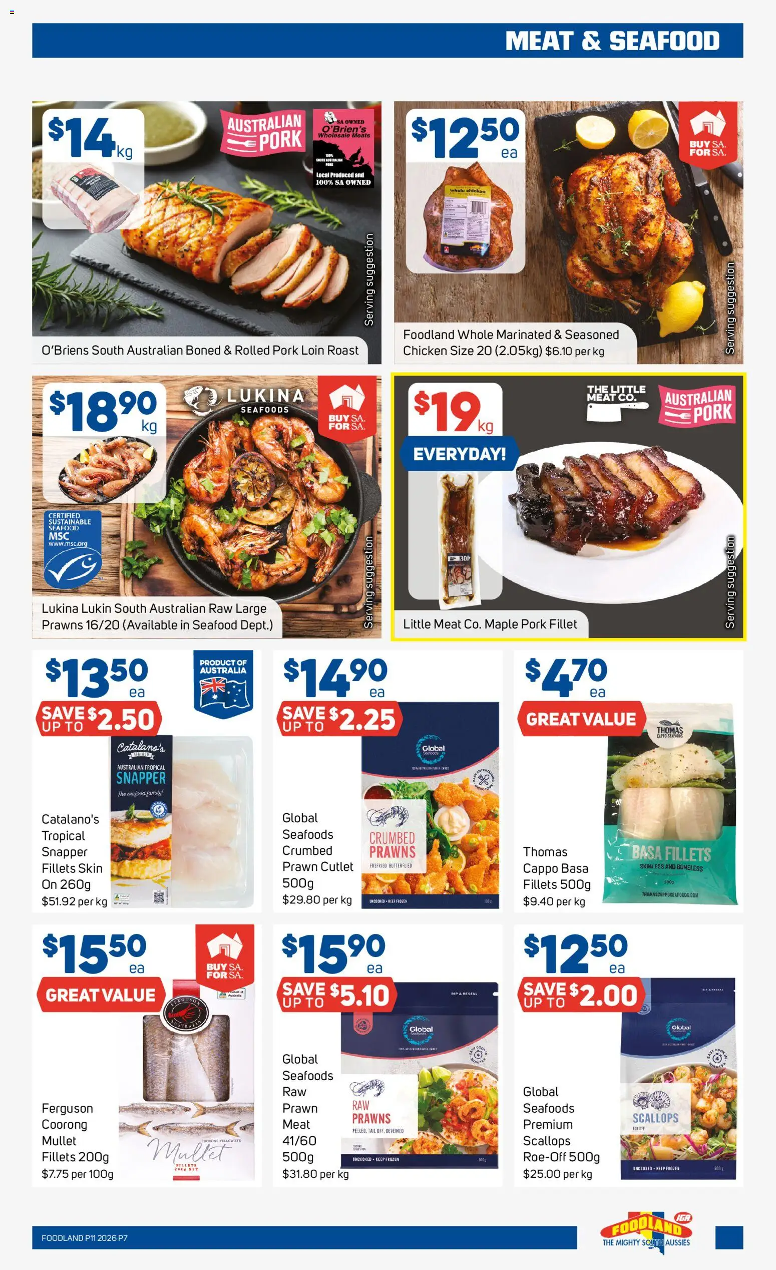 Foodland catalogue - valid from 11.03.2026 | Page: 7 | Products: Chicken, Pork, Prawns, Seafood