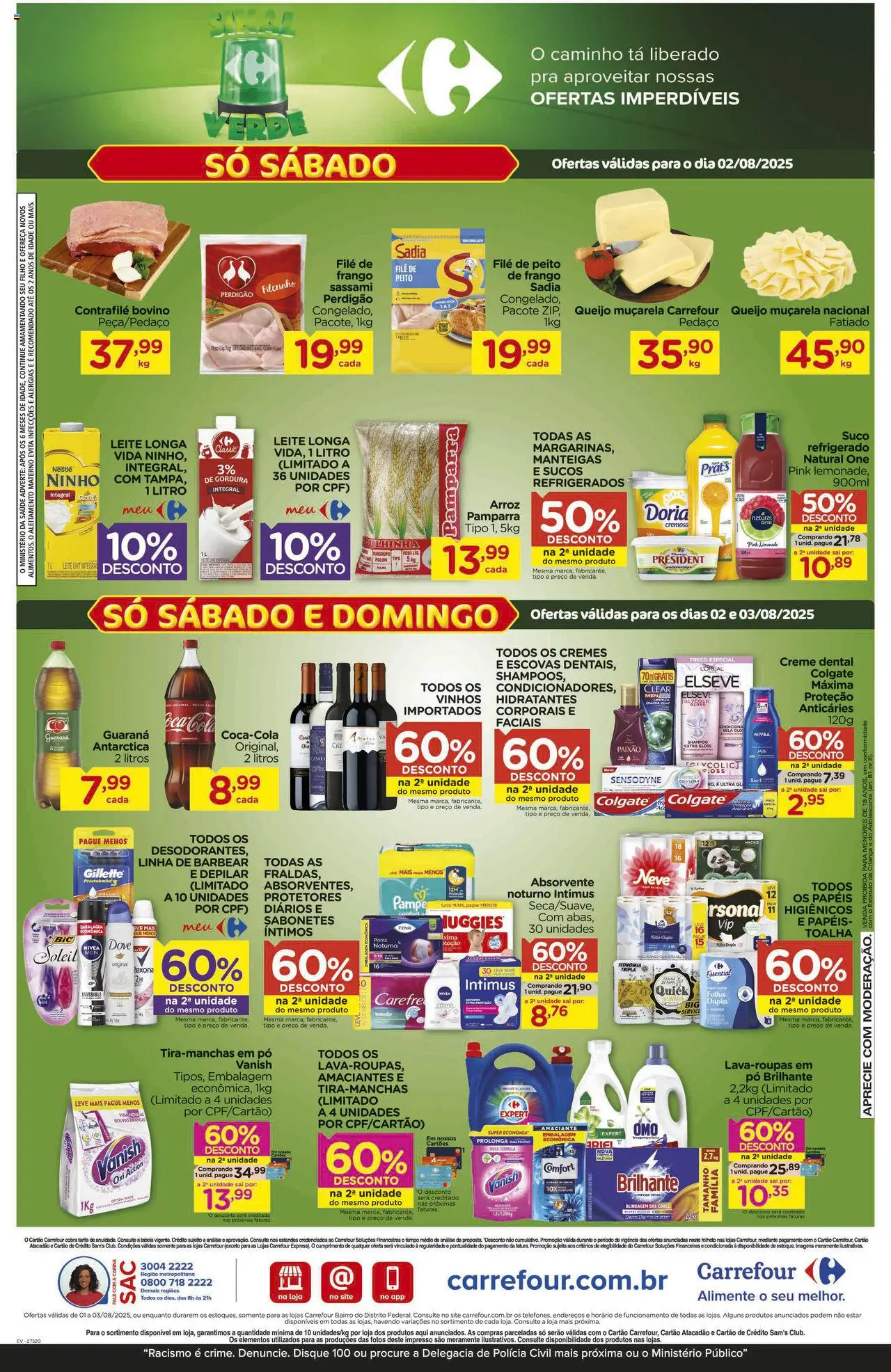 Carrefour Bairro Folheto - válido de 01.08.2025 | Página: 2 | Produtos: Shampoo, Guaraná, Queijo, Suco