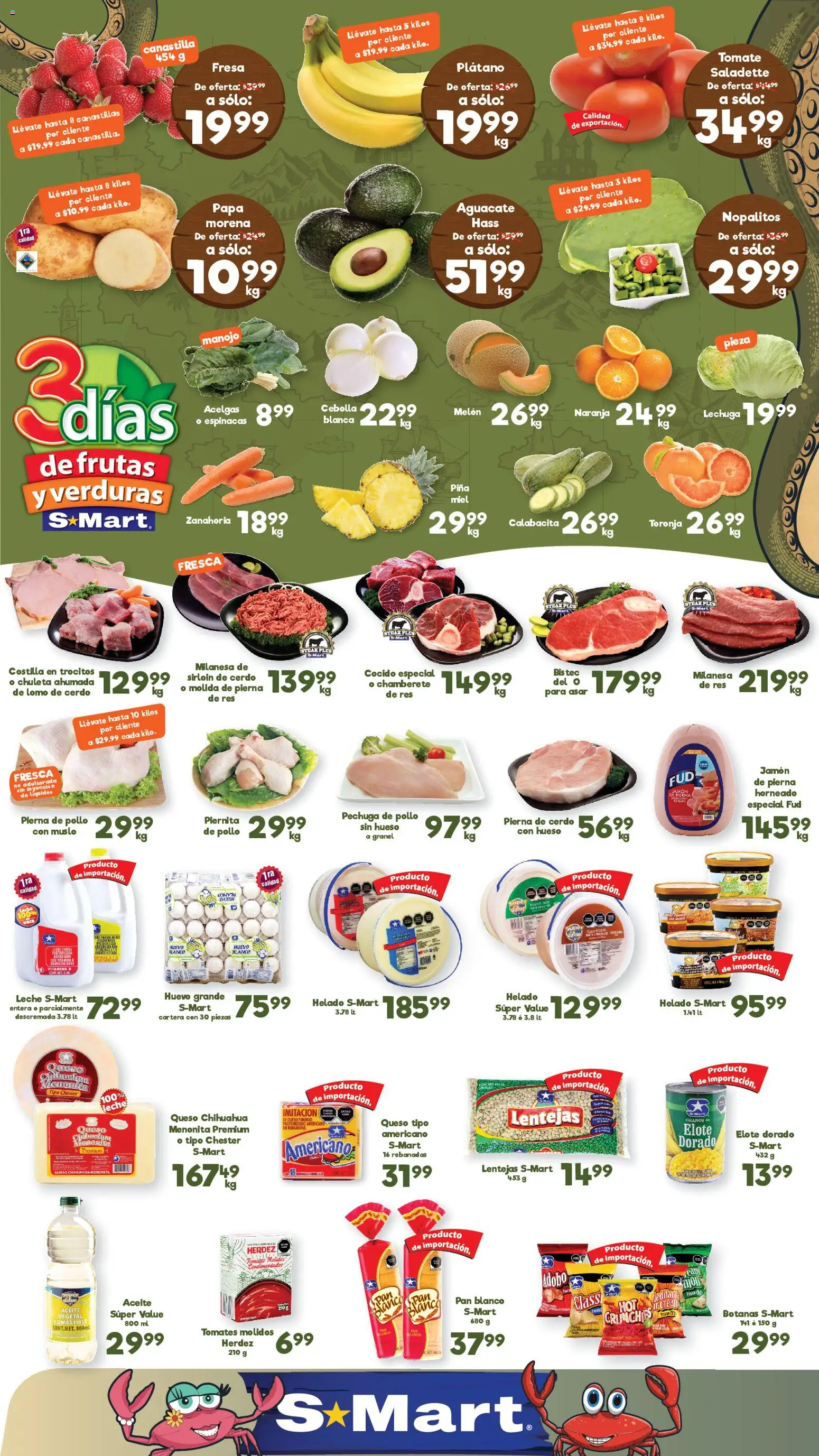 Nuevas ofertas de S-Mart válidas en toda la República Mexicana desde el 24.03.2026. ¡Encuentra las mejores ofertas en S-Mart folleto Nuevo Laredo! | Página: 1 | Productos: Cebolla, Milanesa, Tomate, Aguacate