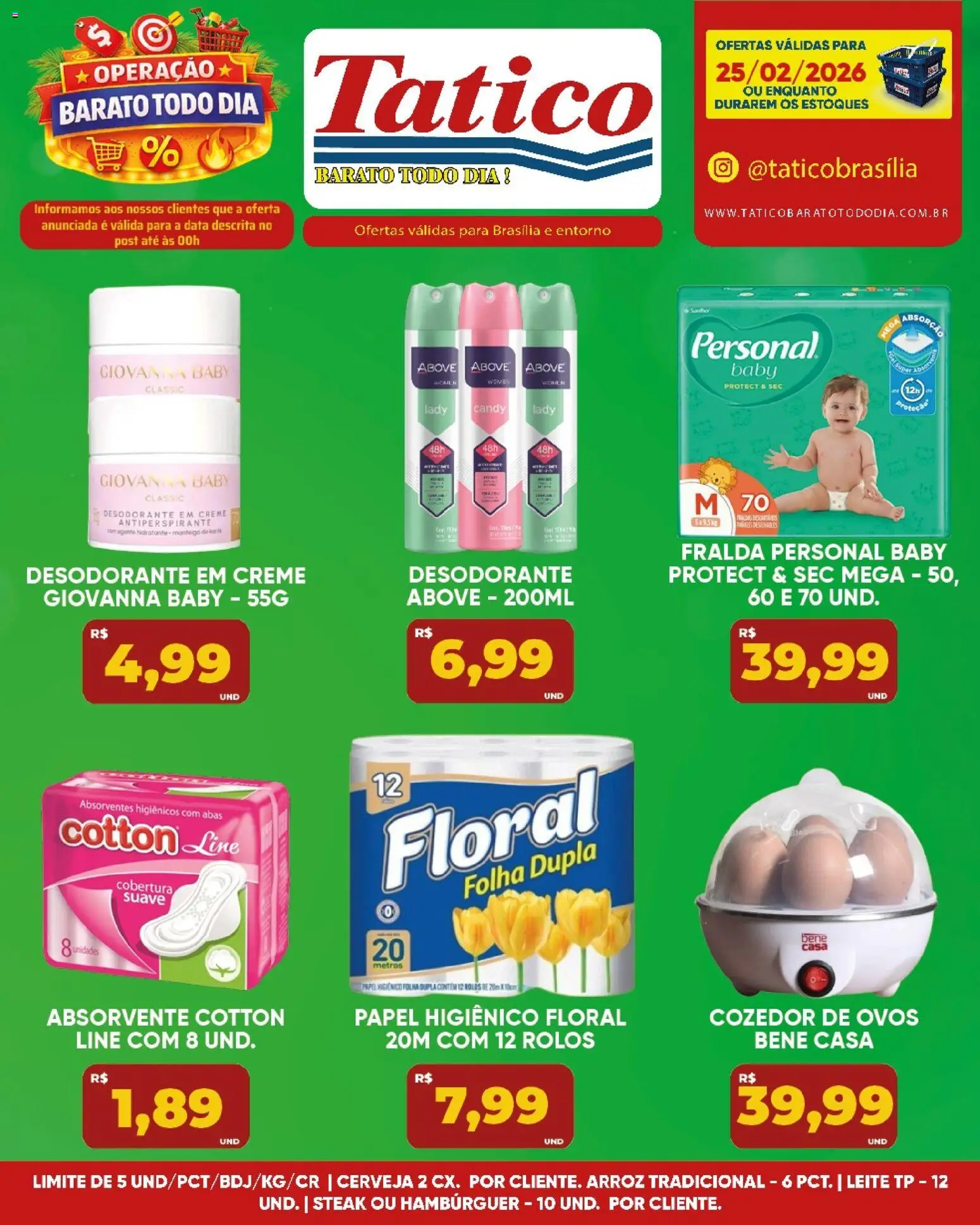 Tatico Folheto - válido de 25.02.2026 | Página: 12 | Produtos: Leite, Ovos, Arroz, Hambúrguer