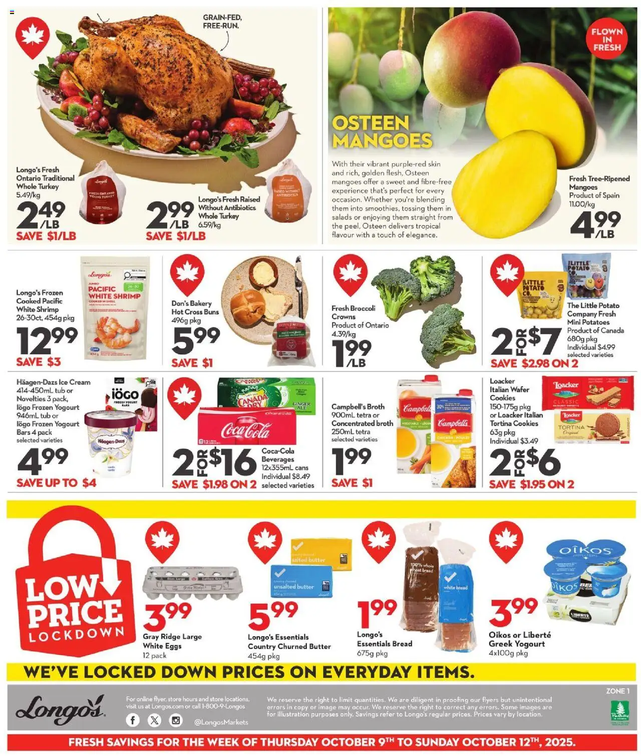 Longo's flyer valid from 09.10.2025 | Page: 5 | Products: Cookies, Ice cream, Potatoes, Ridge