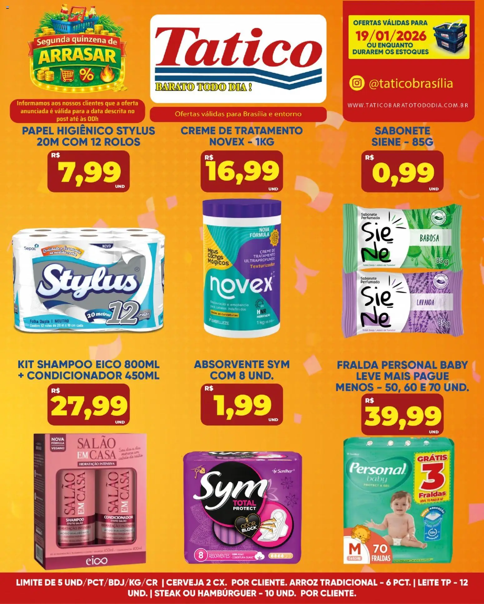 Tatico Folheto - válido de 19.01.2026 | Página: 11 | Produtos: Leite, Hambúrguer, Fraldas, Absorvente