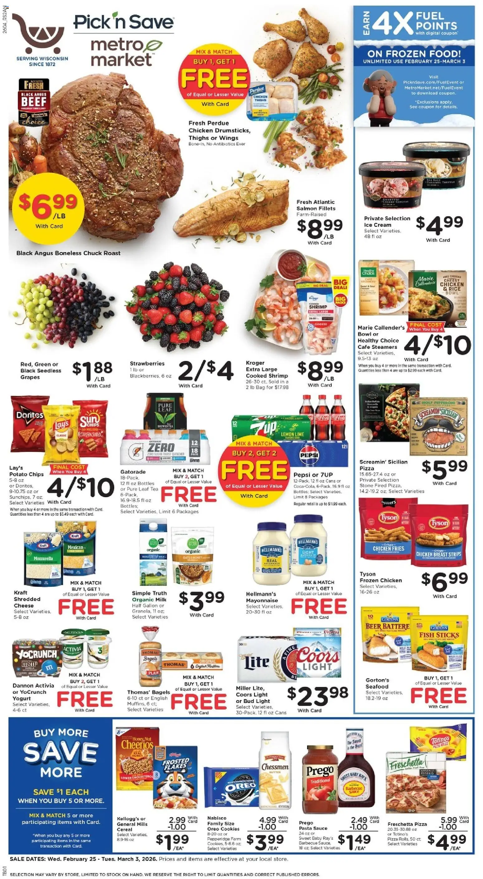 Pick ‘n Save Weekly Ad - valid from 25.02.2026 | Page: 1 | Products: Milk, Cheese, Pasta, Ice cream