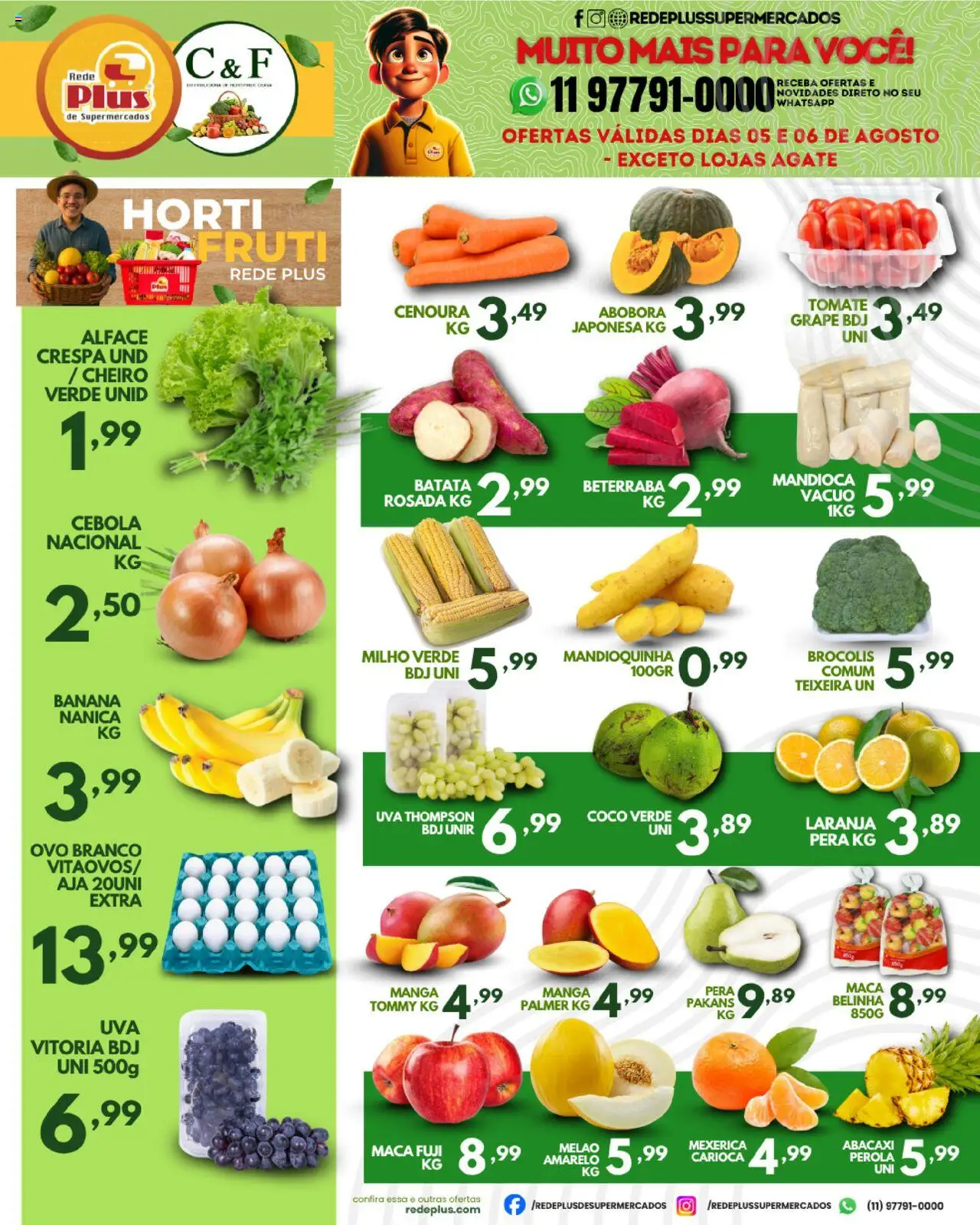 Rede Plus Supermercados Folheto - válido de 04.08.2025 | Página: 4 | Produtos: Mexerica, Abóbora, Alface, Batata