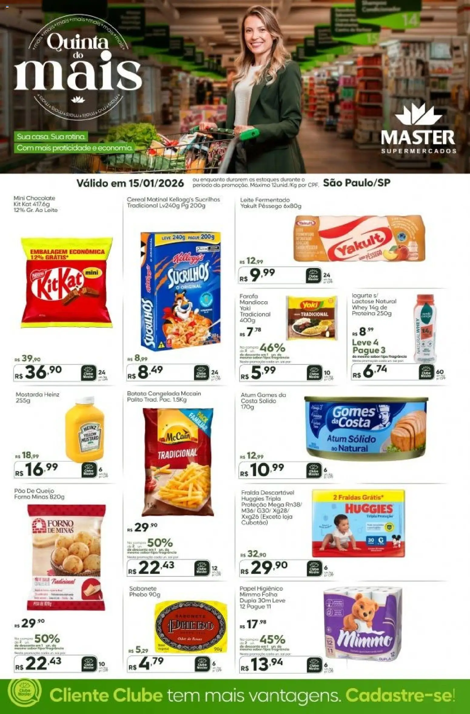 Master Folheto - válido de 15.01.2026 | Página: 1 | Produtos: Chocolate, Fralda descartável huggies, Sabonete, Papel higiênico