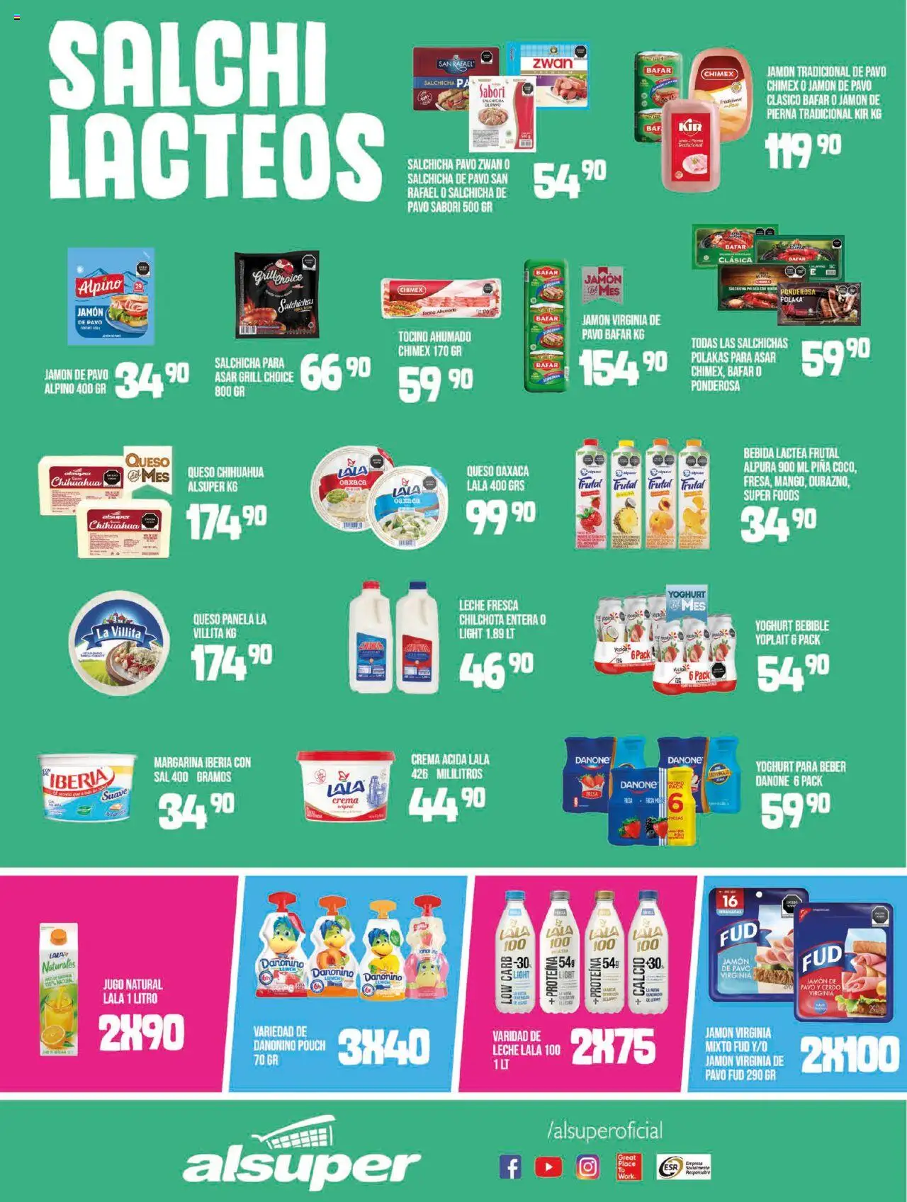 Nuevas ofertas de Alsuper válidas en toda la República Mexicana desde el 01.08.2025. ¡Encuentra las mejores ofertas en Alsuper - Folleto - Laguna! | Página: 3 | Productos: Salchicha, Crema, Queso, Jamón