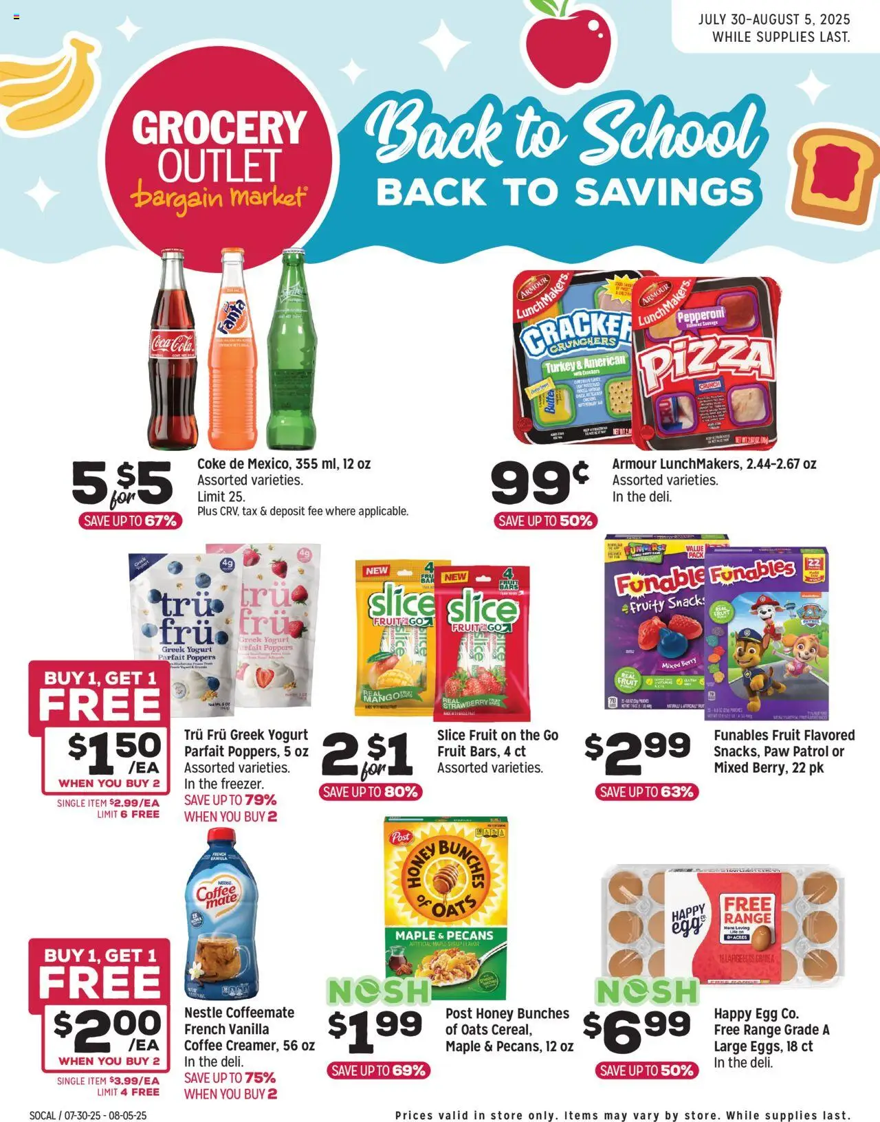 Grocery Outlet Weekly - CA - valid from 30.07.2025 | Page: 1 | Products: Yogurt, Coffee, Sausage, Freezer