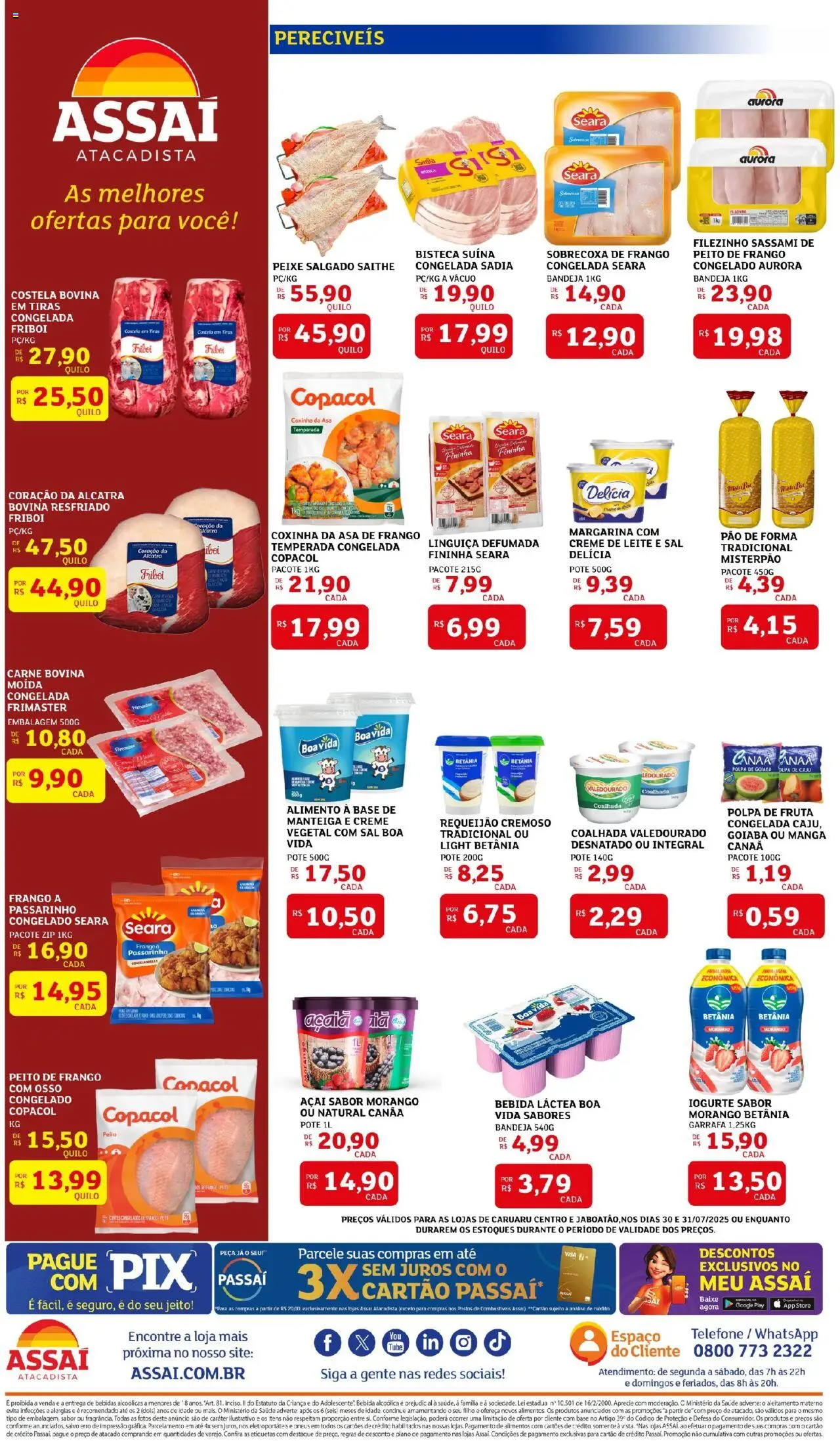 Assaí Atacadista Folheto - válido de 30.07.2025 | Página: 2 | Produtos: Linguiça, Alcatra, Iogurte, Sal