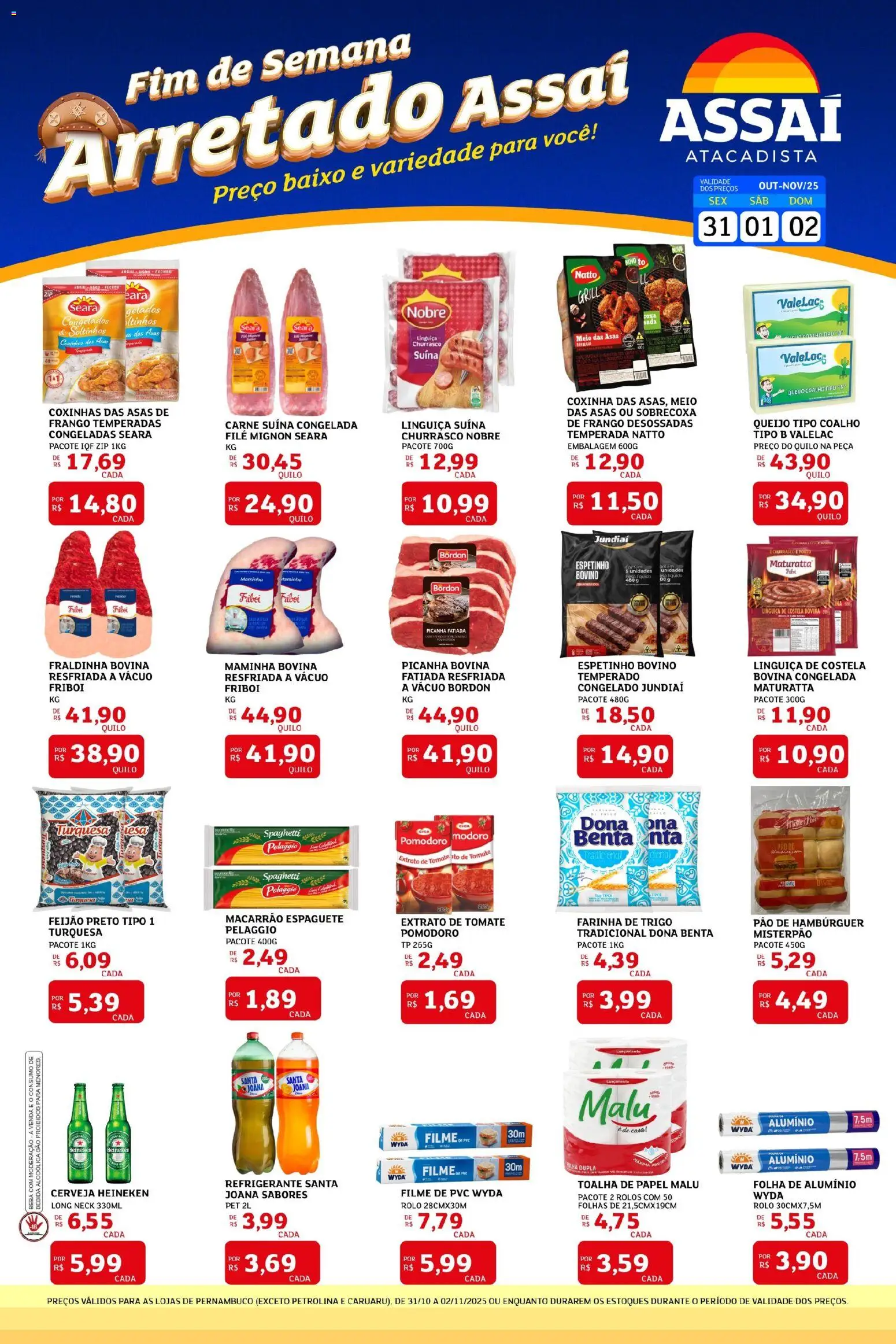 Assaí Atacadista Folheto - válido de 31.10.2025 | Página: 1 | Produtos: Cerveja, Queijo coalho, Cerveja Heineken, Carne