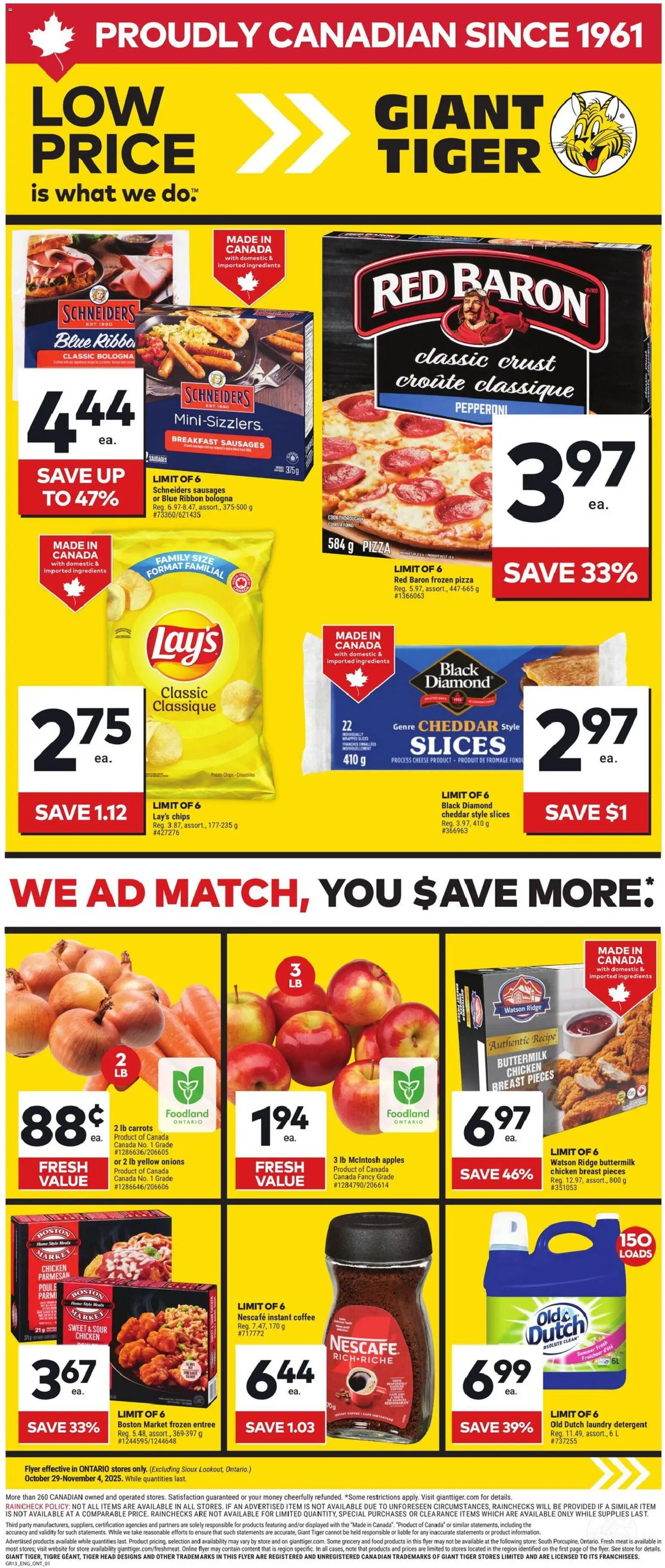 Giant Tiger flyer valid from 29.10.2025 | Page: 1 | Products: Ridge, Cheese, Coffee, Chicken