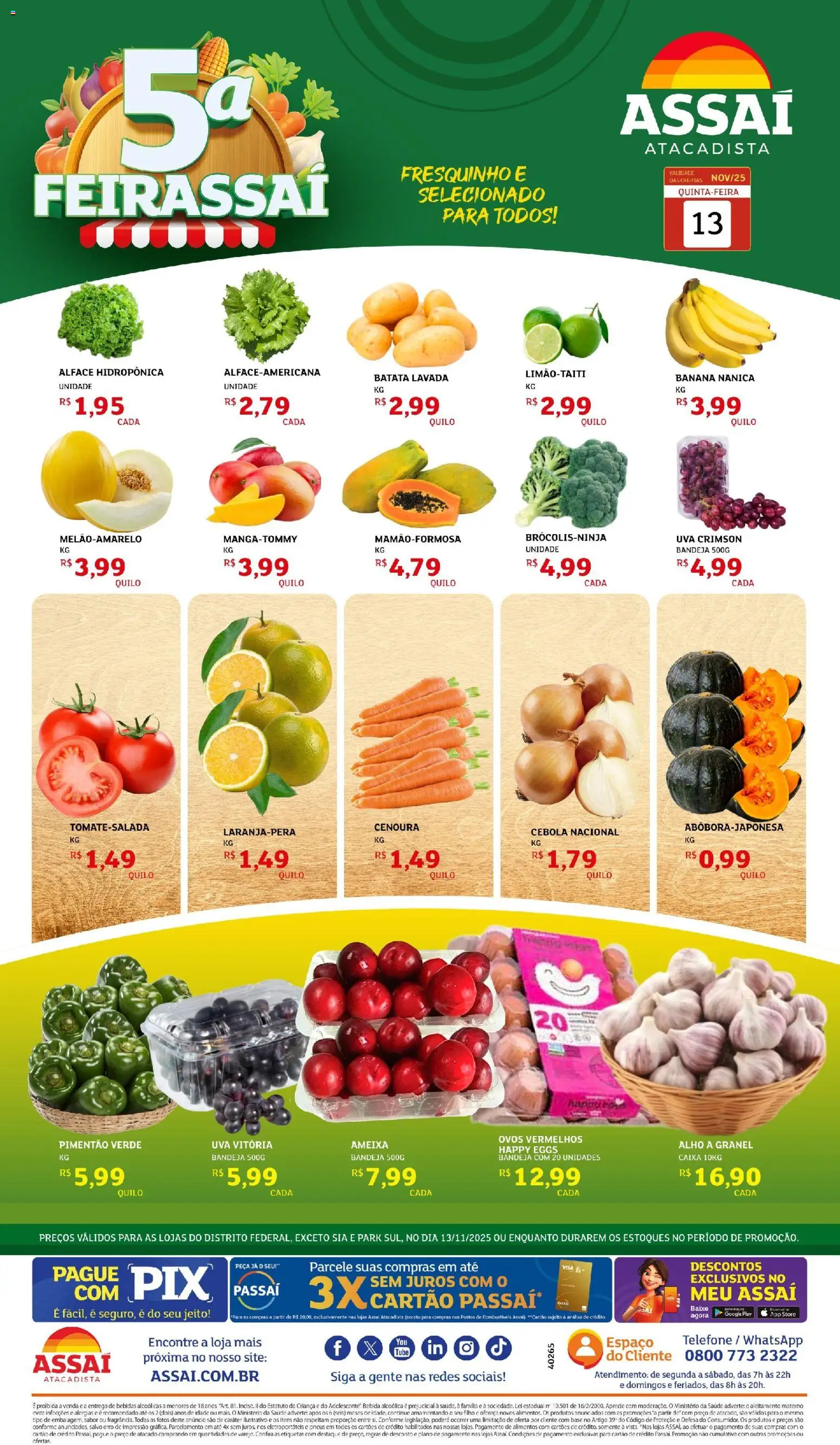 Assaí Atacadista Folheto - válido de 13.11.2025 | Página: 1 | Produtos: Ovos, Cenoura, Bandeja, Telefone