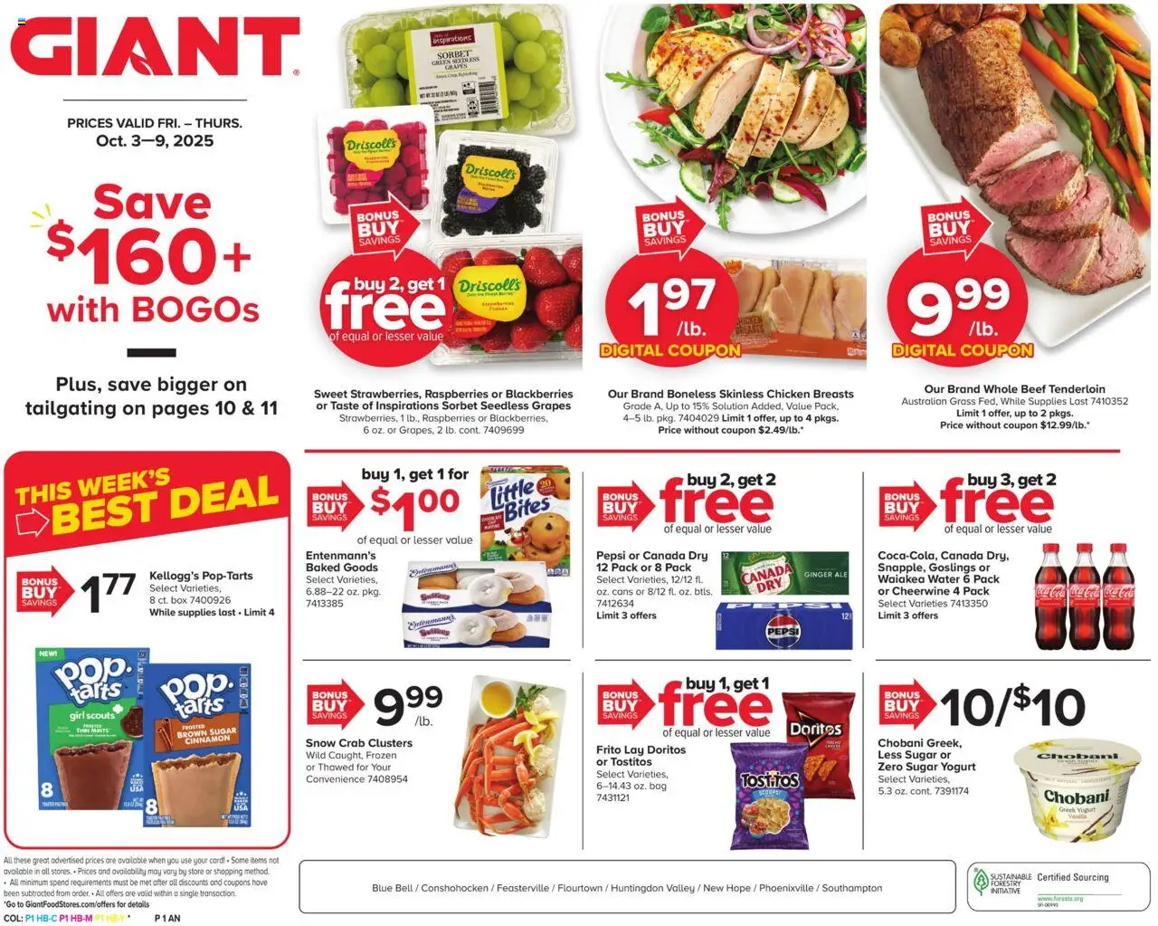 Giant Weekly Ad - valid from 03.10.2025 | Page: 1 | Products: Box, Yogurt, Beef, Bag