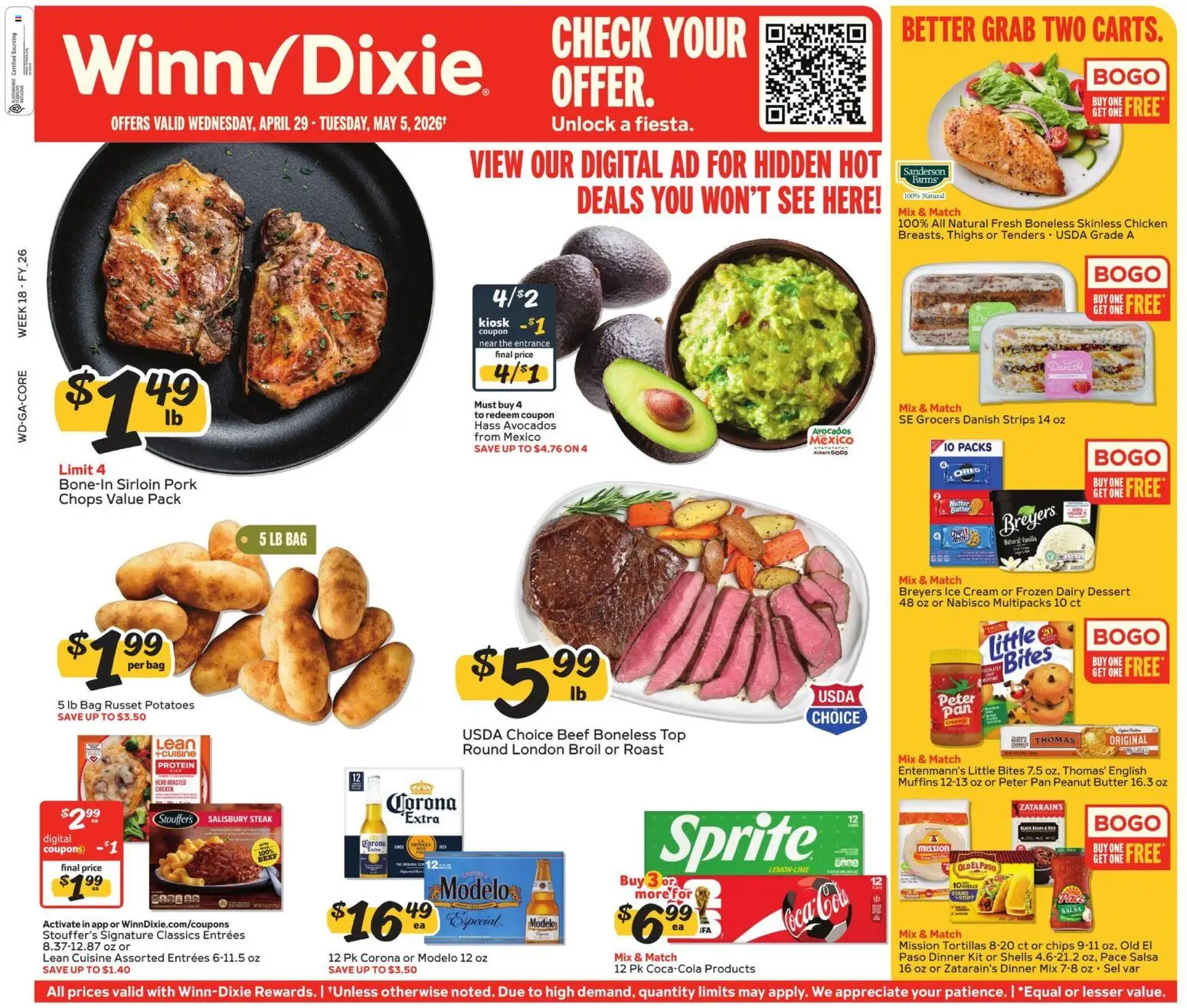Winn Dixie Weekly Ad - valid from 29.04.2026 | Page: 1 | Products: Pan, Chips, Cream, Bag