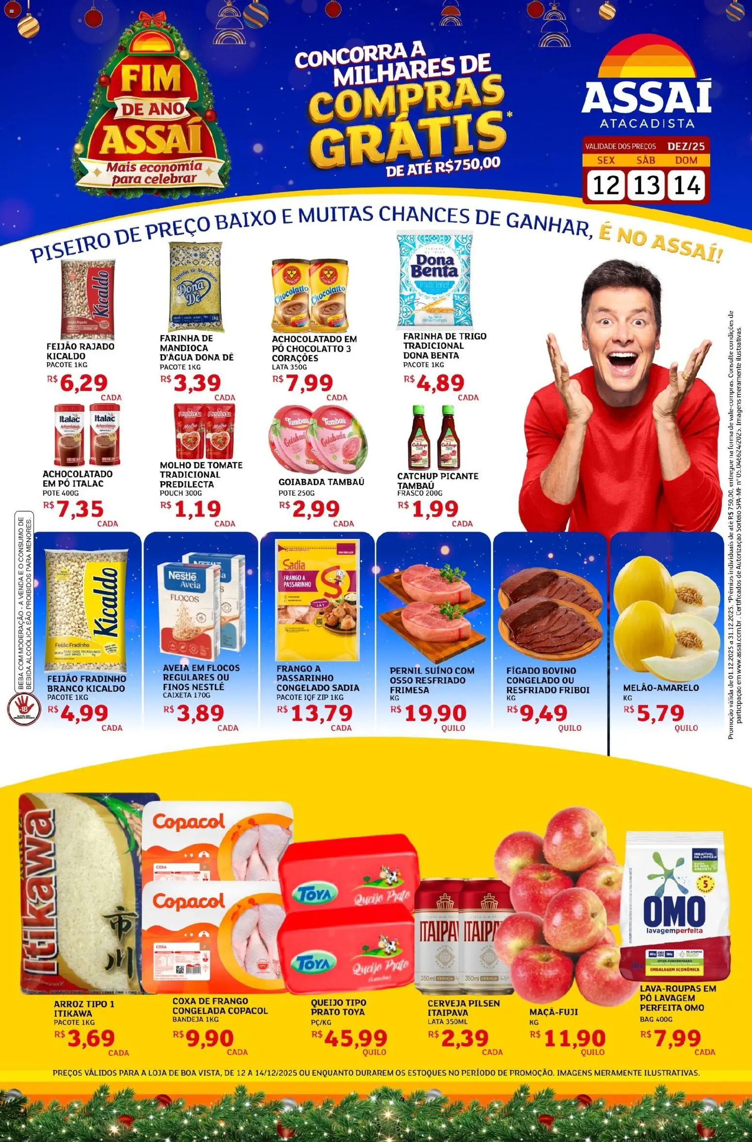 Assaí Atacadista Folheto - válido de 12.12.2025 | Página: 1 | Produtos: Farinha de trigo, Coxa de frango, Cerveja, Baixo