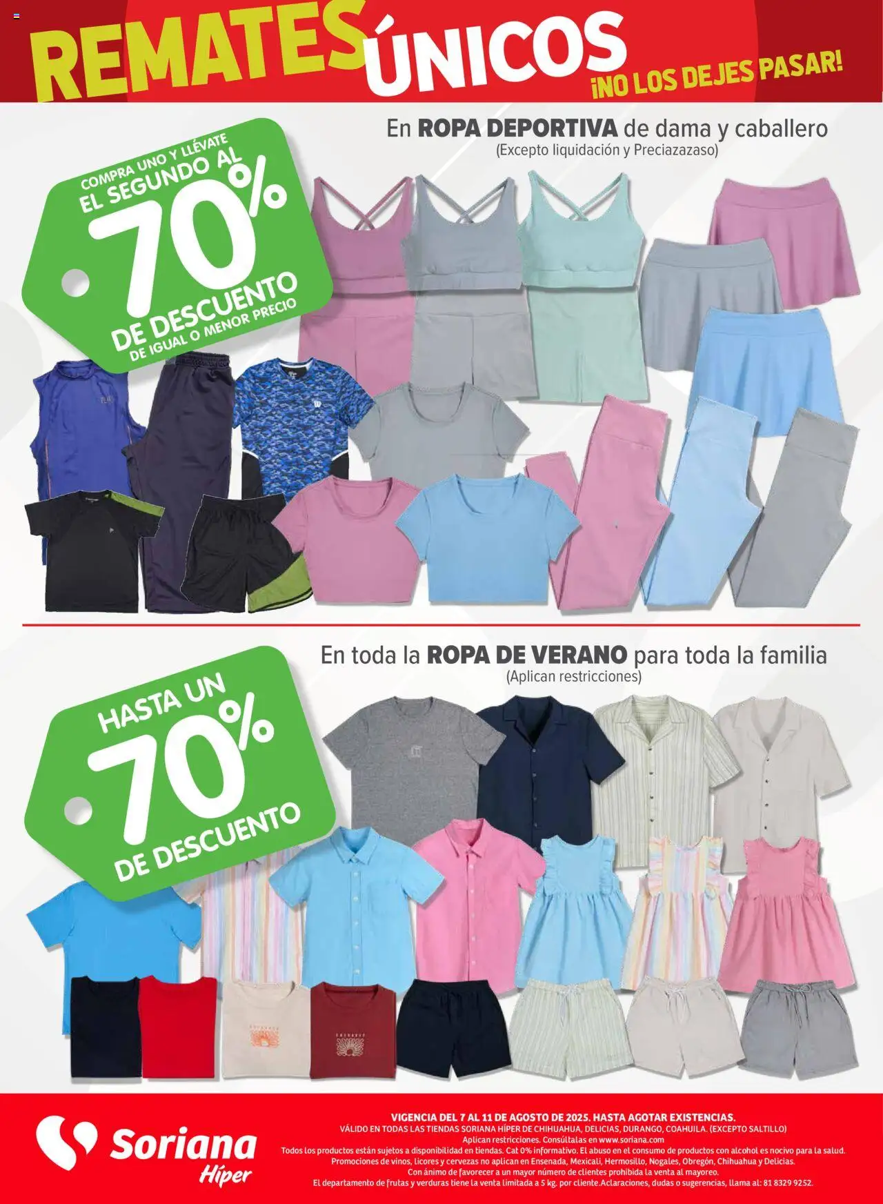 Nuevas ofertas de Soriana válidas en toda la República Mexicana desde el 07.08.2025. ¡Encuentra las mejores ofertas en Soriana - Fin de Semana Híper: Chih, Delicias, Dur y Coah JJ (excepto Saltillo)! | Página: 10 | Productos: Ropa