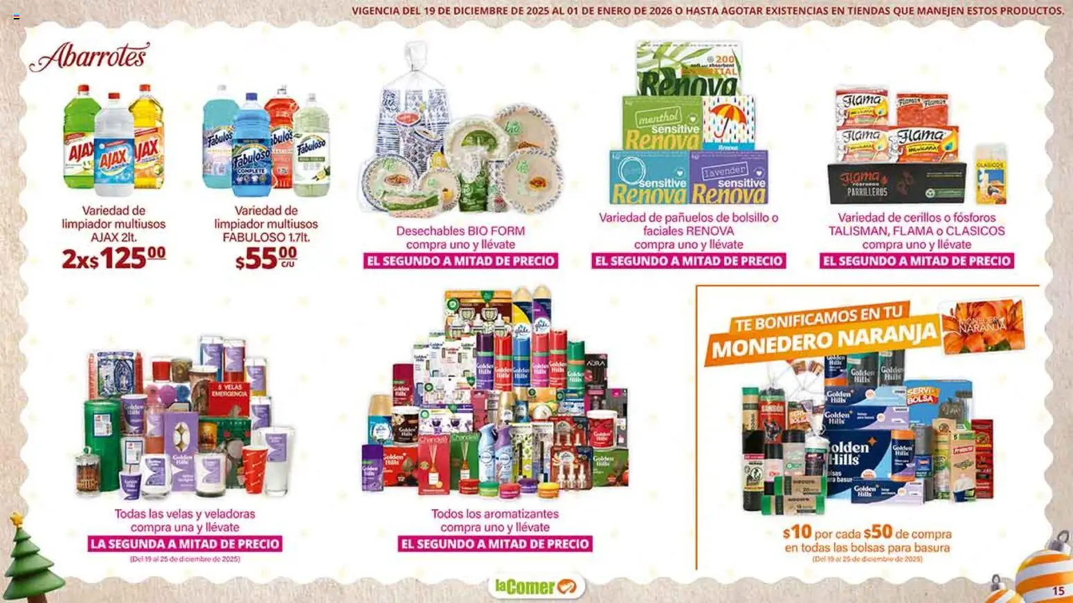 Nuevas ofertas de La Comer válidas en toda la República Mexicana desde el 19.12.2025. ¡Encuentra las mejores ofertas en La Comer folleto Navidad! | Página: 15 | Productos: Monedero, Limpiador, Cerillos, Té