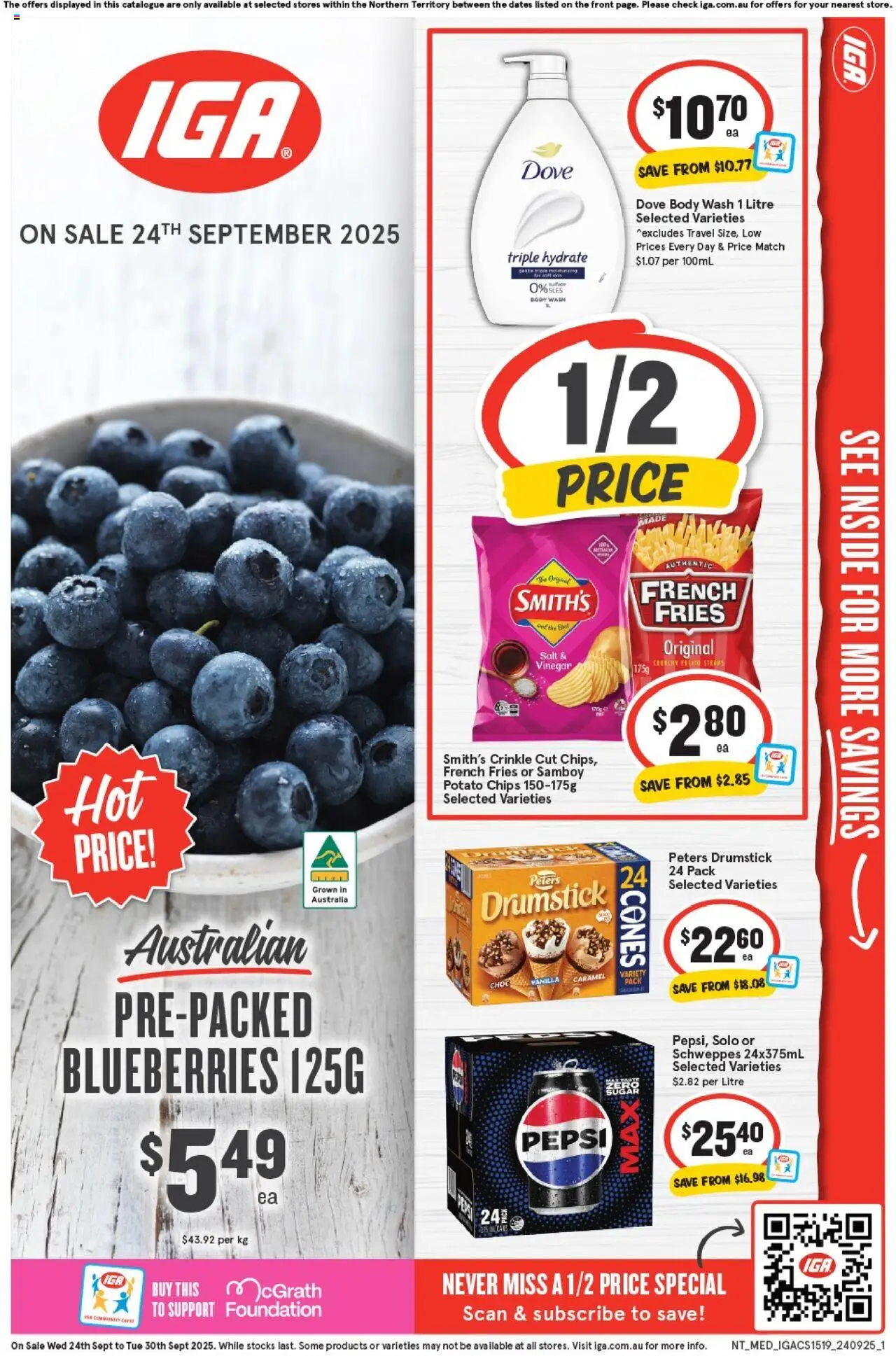 IGA catalogue - valid from 24.09.2025 | Page: 1 | Products: Chips, Salt, Straws, Vinegar