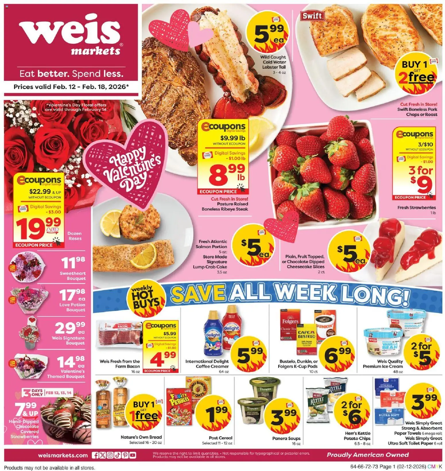 Weis Weekly Circular - VA - valid from 12.02.2026 | Page: 1 | Products: Pork, Strawberries, Chips, Cream
