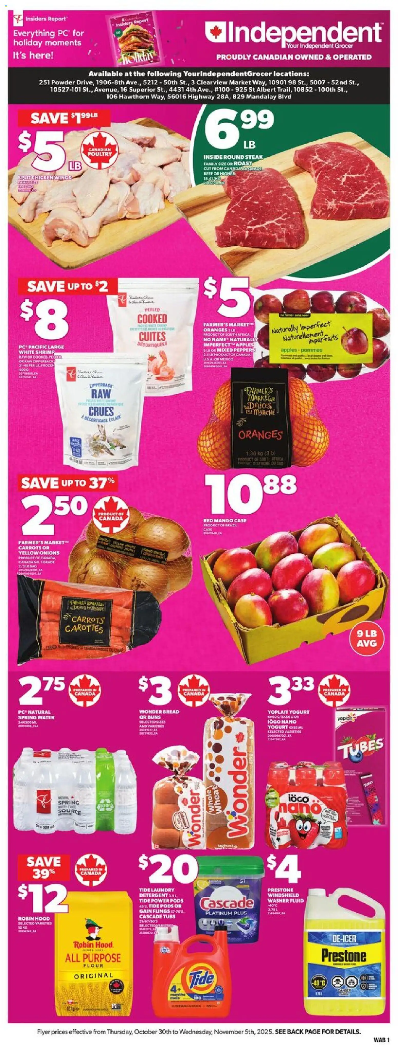 Independent Grocer flyer valid from 30.10.2025 | Page: 3 | Products: Beef, Chicken wings, Apples, Oranges