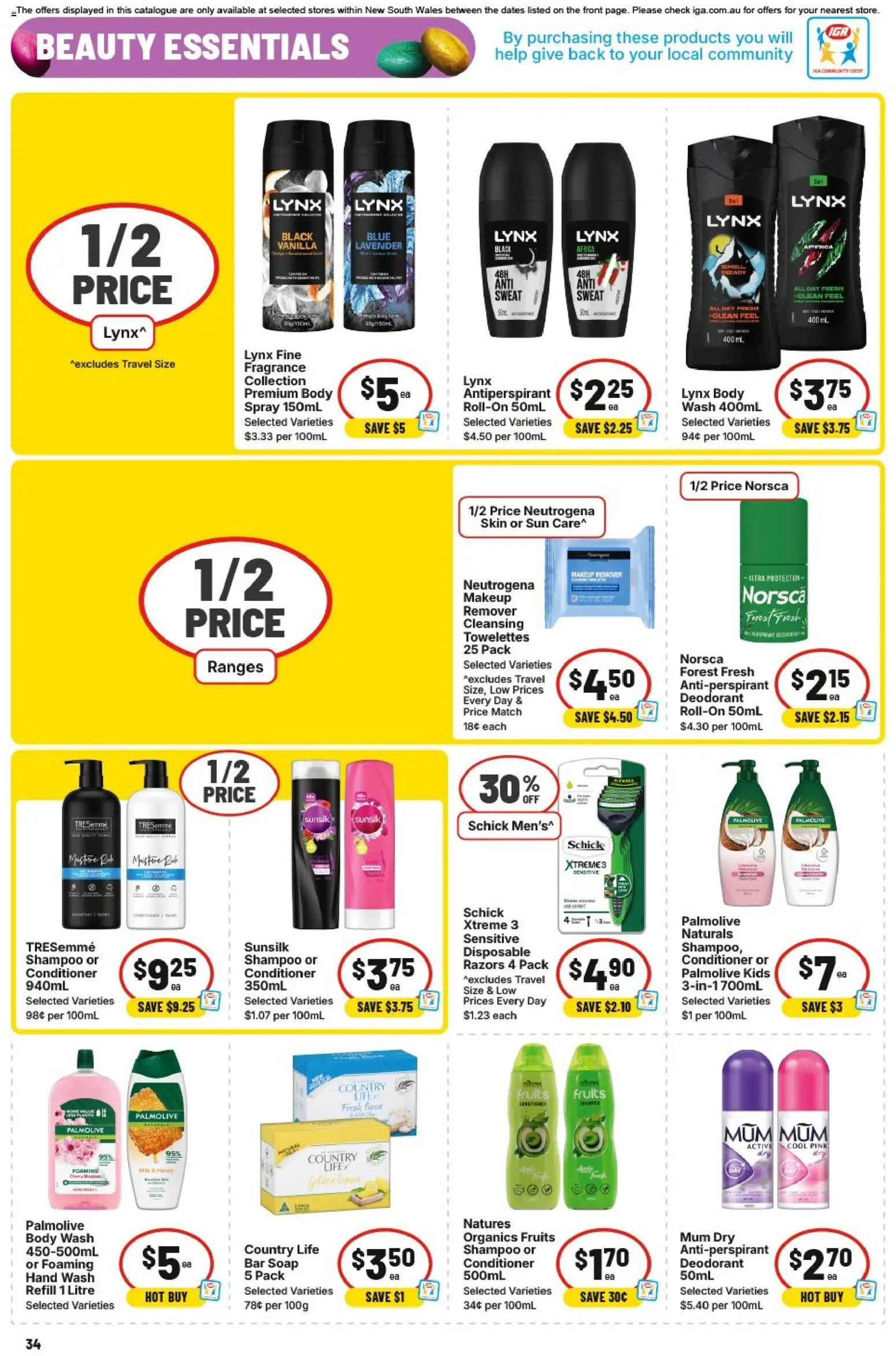 IGA catalogue - valid from 25.03.2026 | Page: 34 | Products: Shampoo, Conditioner, Antiperspirant, Hand wash