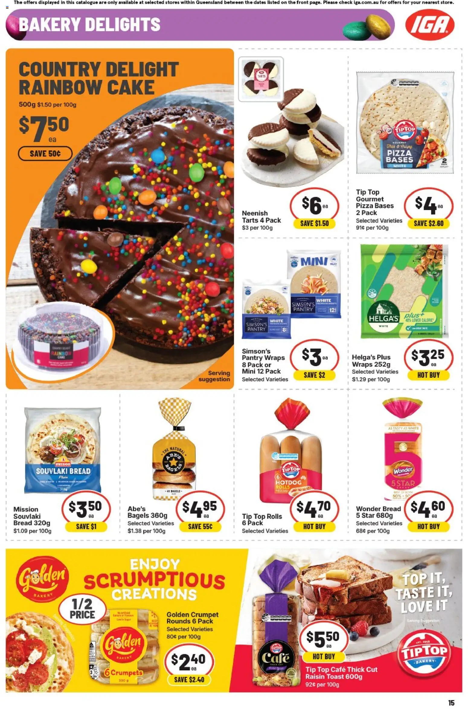 IGA catalogue - valid from 25.03.2026 | Page: 18 | Products: Bagels, Crumpets, Bread, Pizza