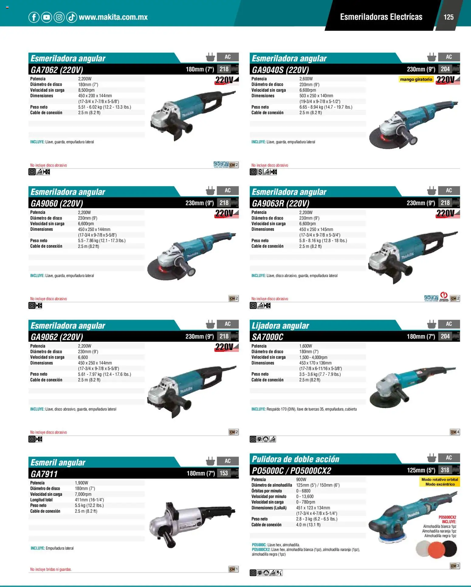 Nuevas ofertas de Makita válidas en toda la República Mexicana desde el 01.01.2024. ¡Encuentra las mejores ofertas en Makita catálogo General! | Página: 125 | Productos: Mango, Cable, Lijadora, Llave