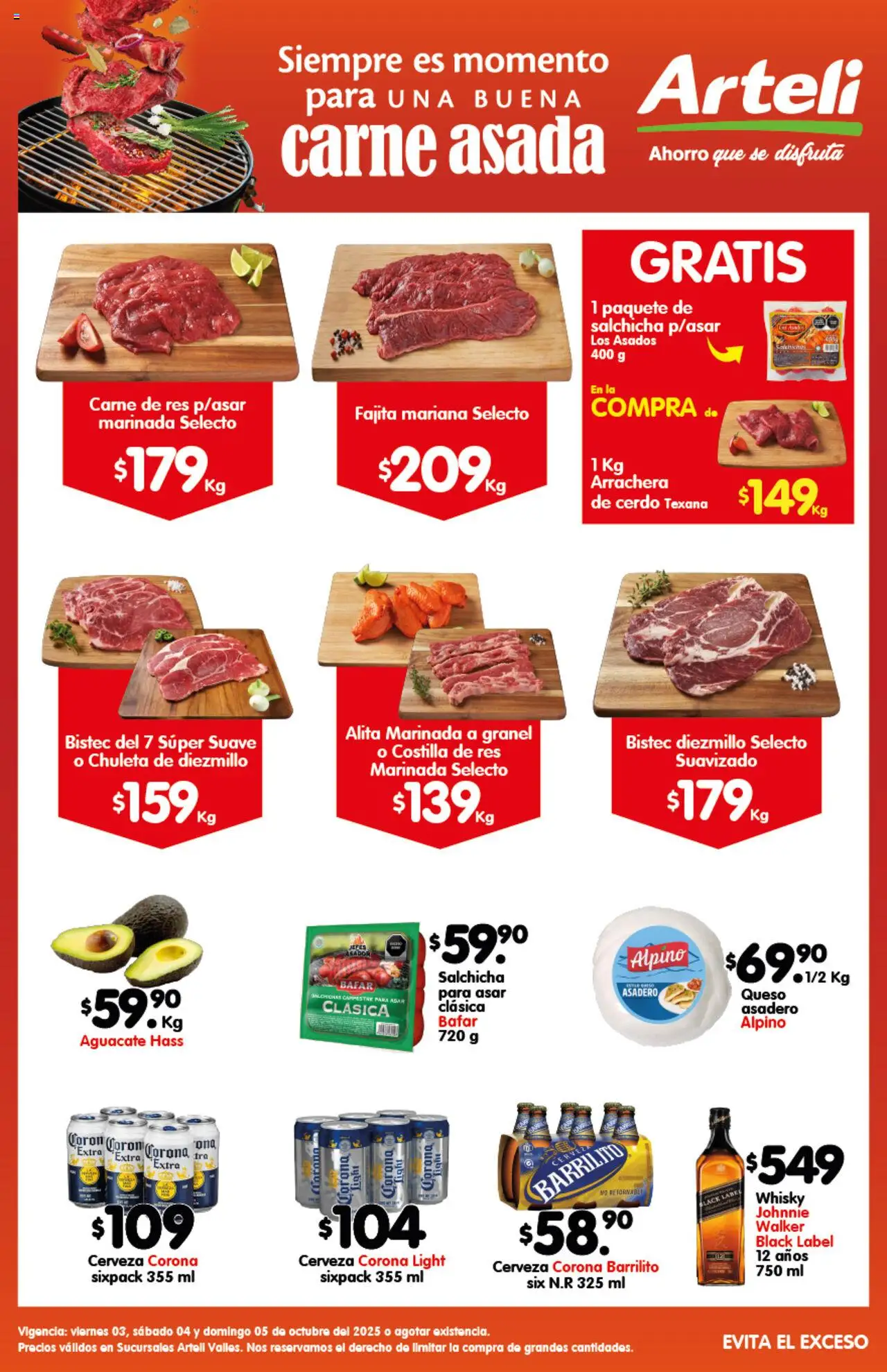 Nuevas ofertas de Arteli válidas en toda la República Mexicana desde el 03.10.2025. ¡Encuentra las mejores ofertas en Arteli - Folleto Valles Carnes & Cortes! | Página: 1 | Productos: Salchicha, Queso, Cerdo, Whisky