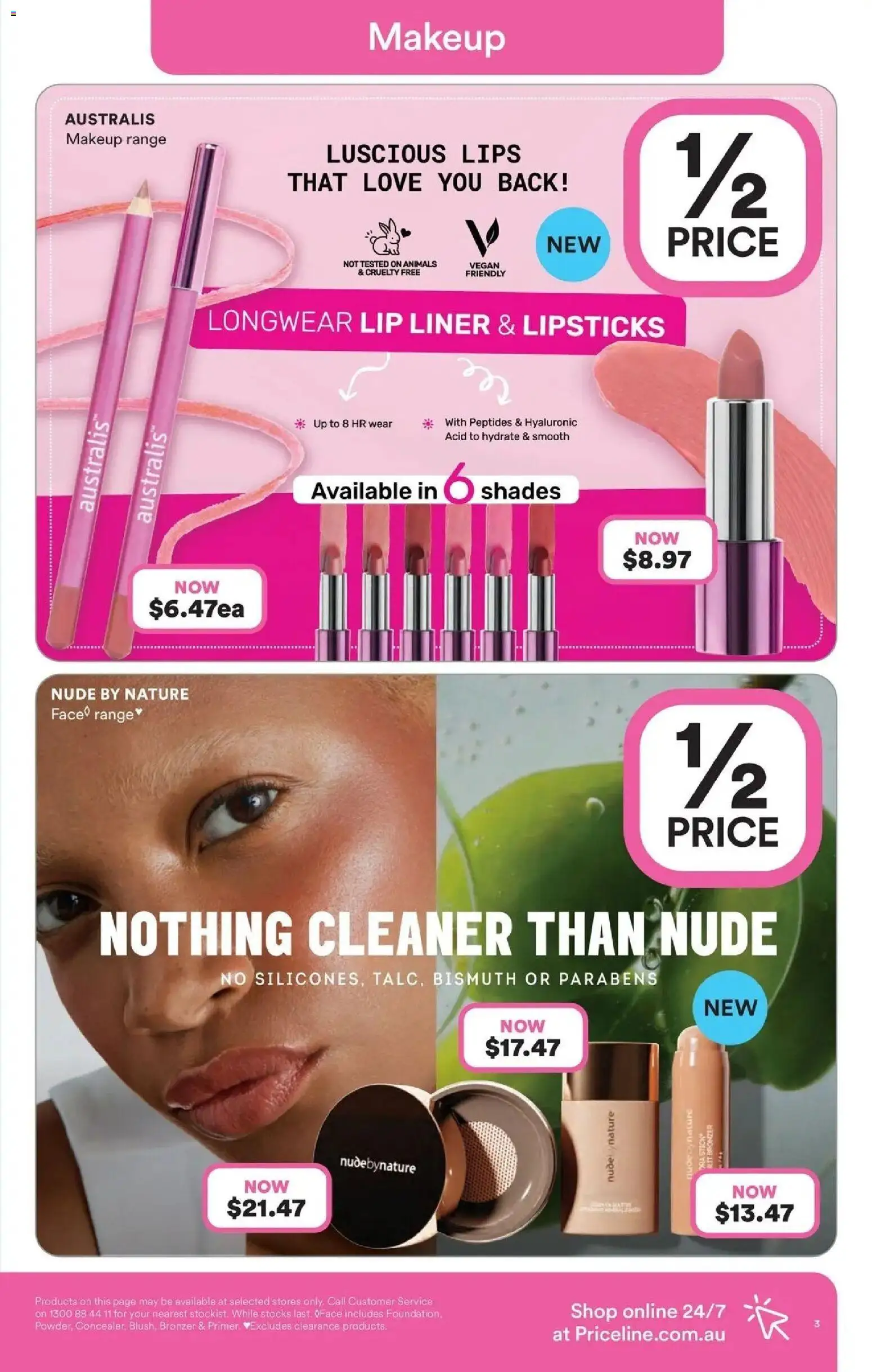 Priceline Pharmacy catalogue - valid from 25.03.2026 | Page: 3 | Products: Bronzer, Cleaner, Makeup, Lip liner