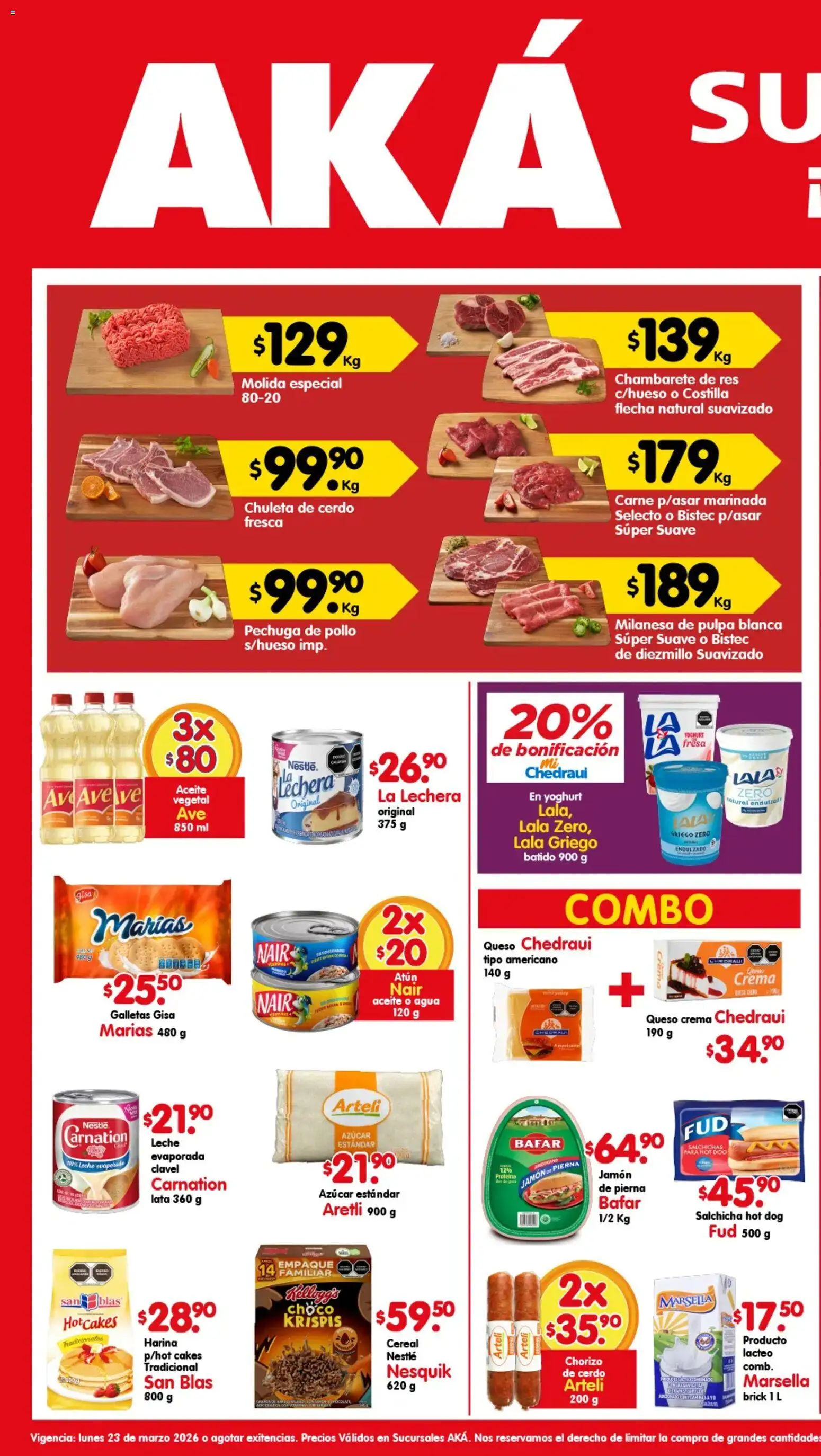 Nuevas ofertas de Arteli válidas en toda la República Mexicana desde el 23.03.2026. ¡Encuentra las mejores ofertas en Arteli folleto Aká Superbodegas ! | Página: 1 | Productos: Fresa, Harina, Cerdo, Chorizo